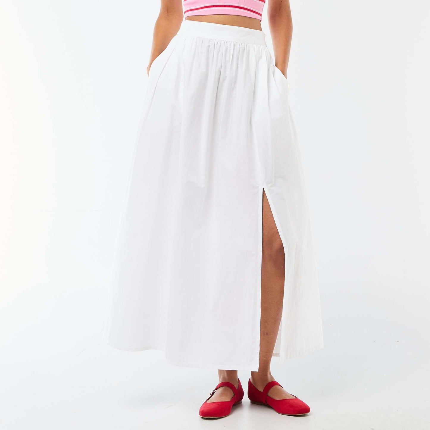 Long wide flared skirt WHITE