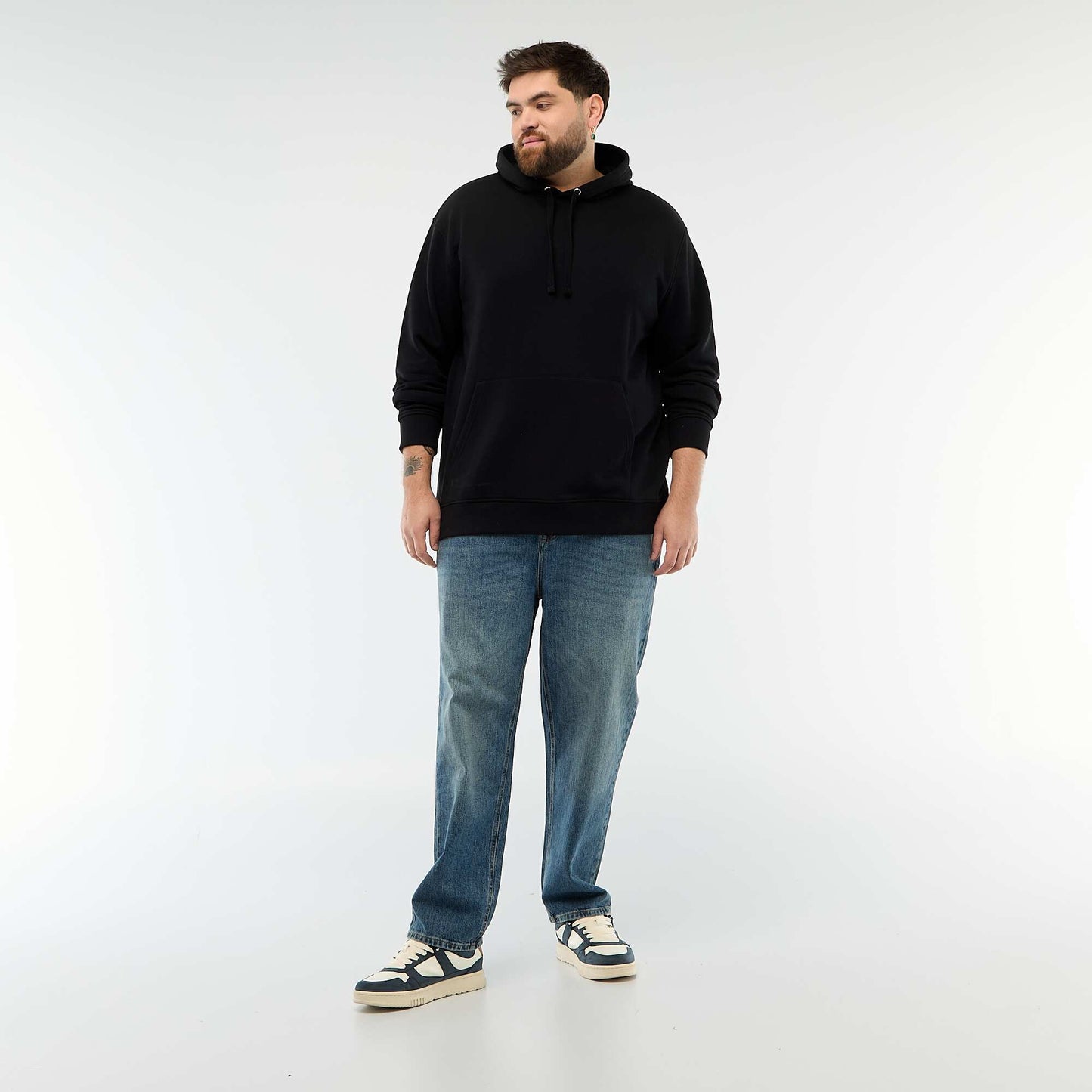 Solid Color French Terry Hoodie BLACK