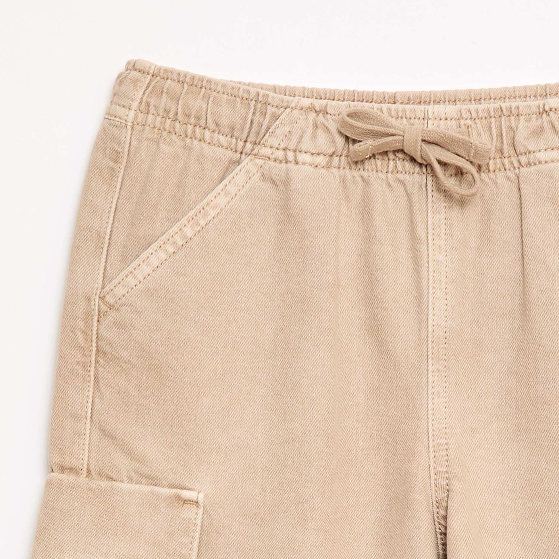 Cotton Drawstring Plain Shorts BEIGE