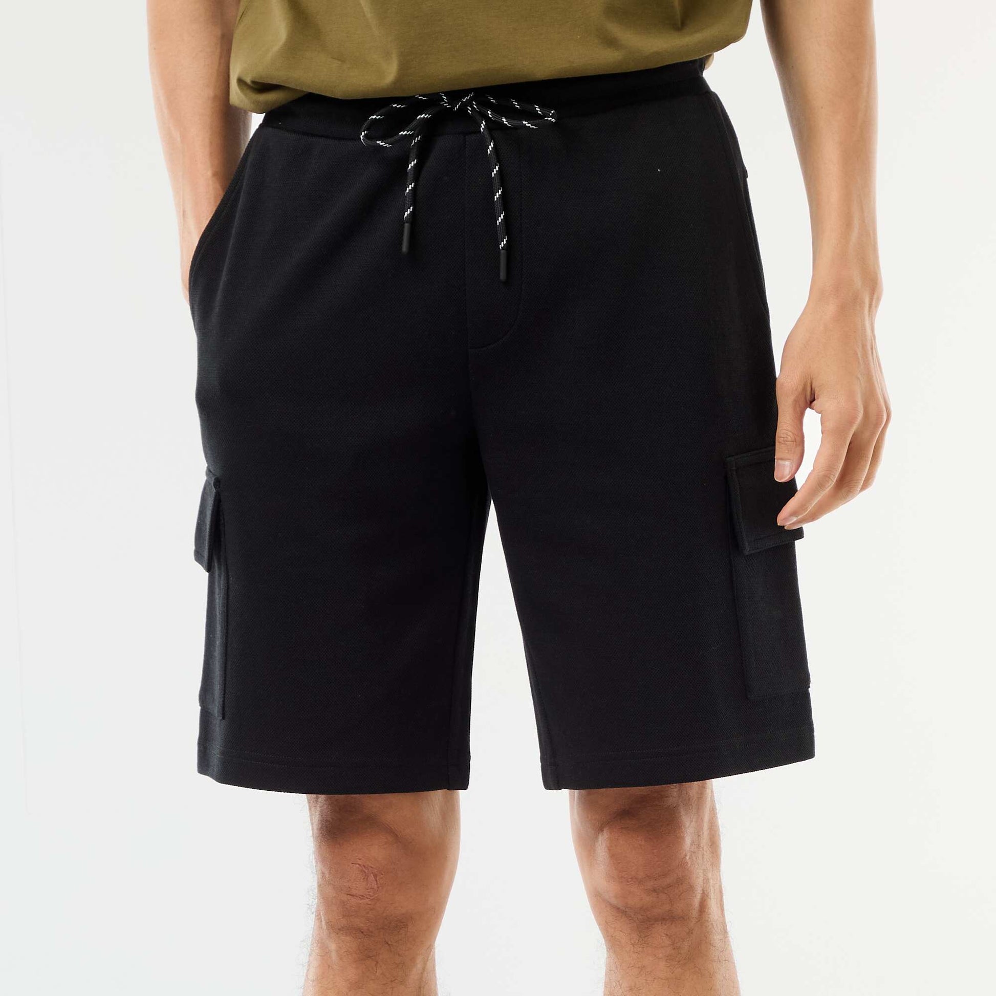 Multi-Pocket Cotton Piqué Bermuda Shorts BLACK