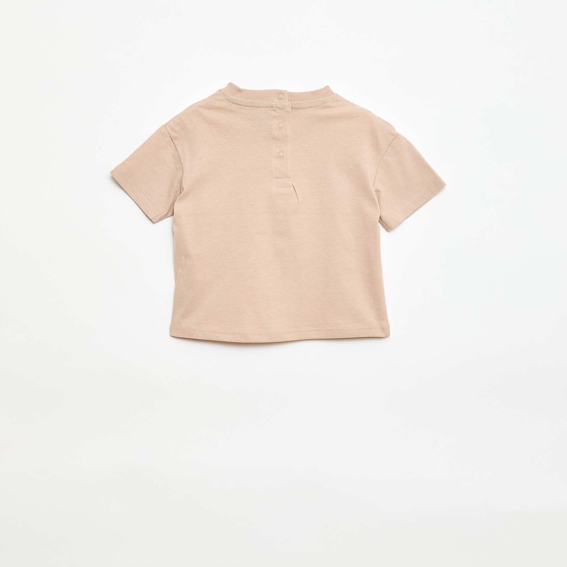 Short-Sleeve Jersey T-Shirt with Printed Chest Pocket BEIGE