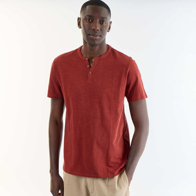 Short-Sleeved Tunisian Collar T-Shirt RED