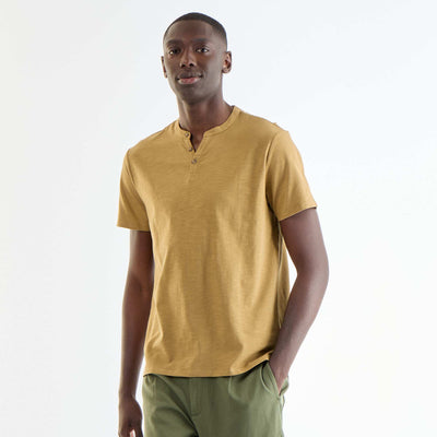 Short-Sleeved Tunisian Collar T-Shirt GREEN