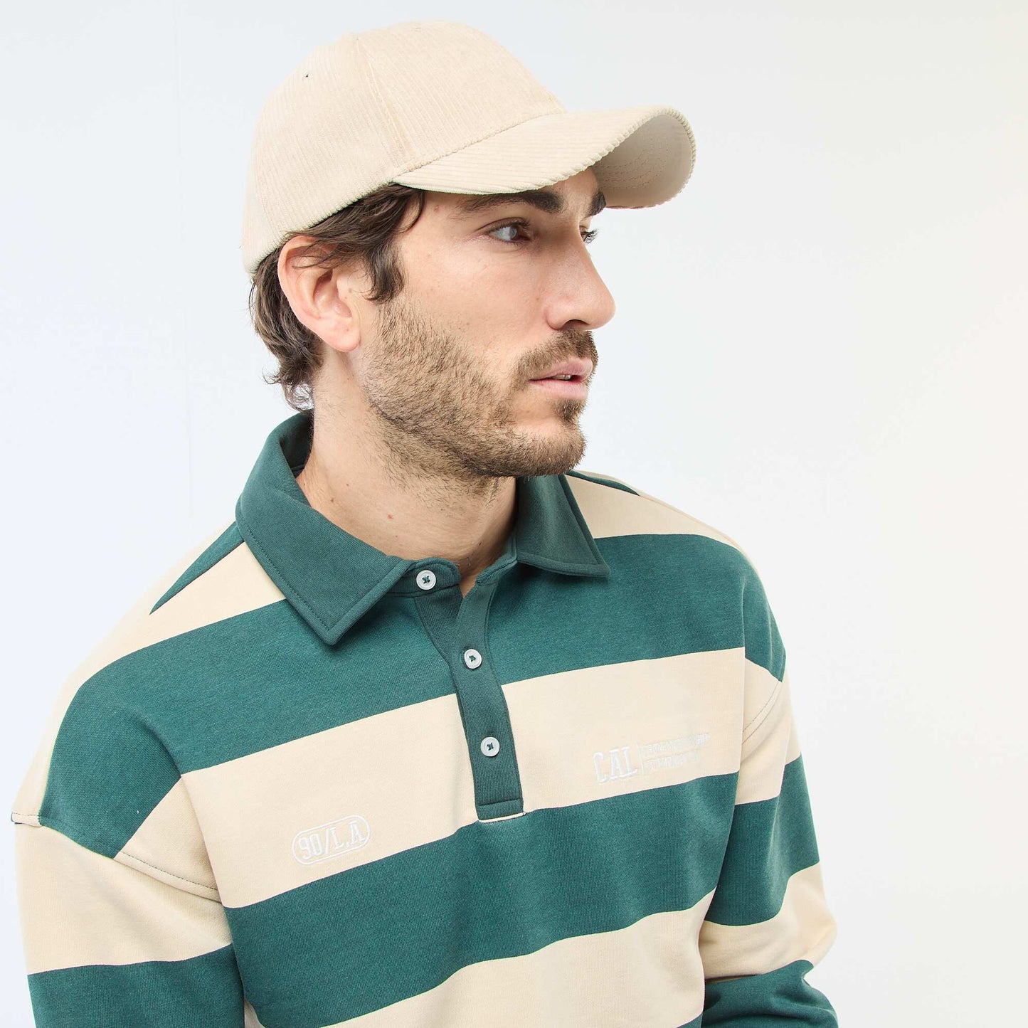 Long-Sleeved Rugby Style Polo Shirt WHITE