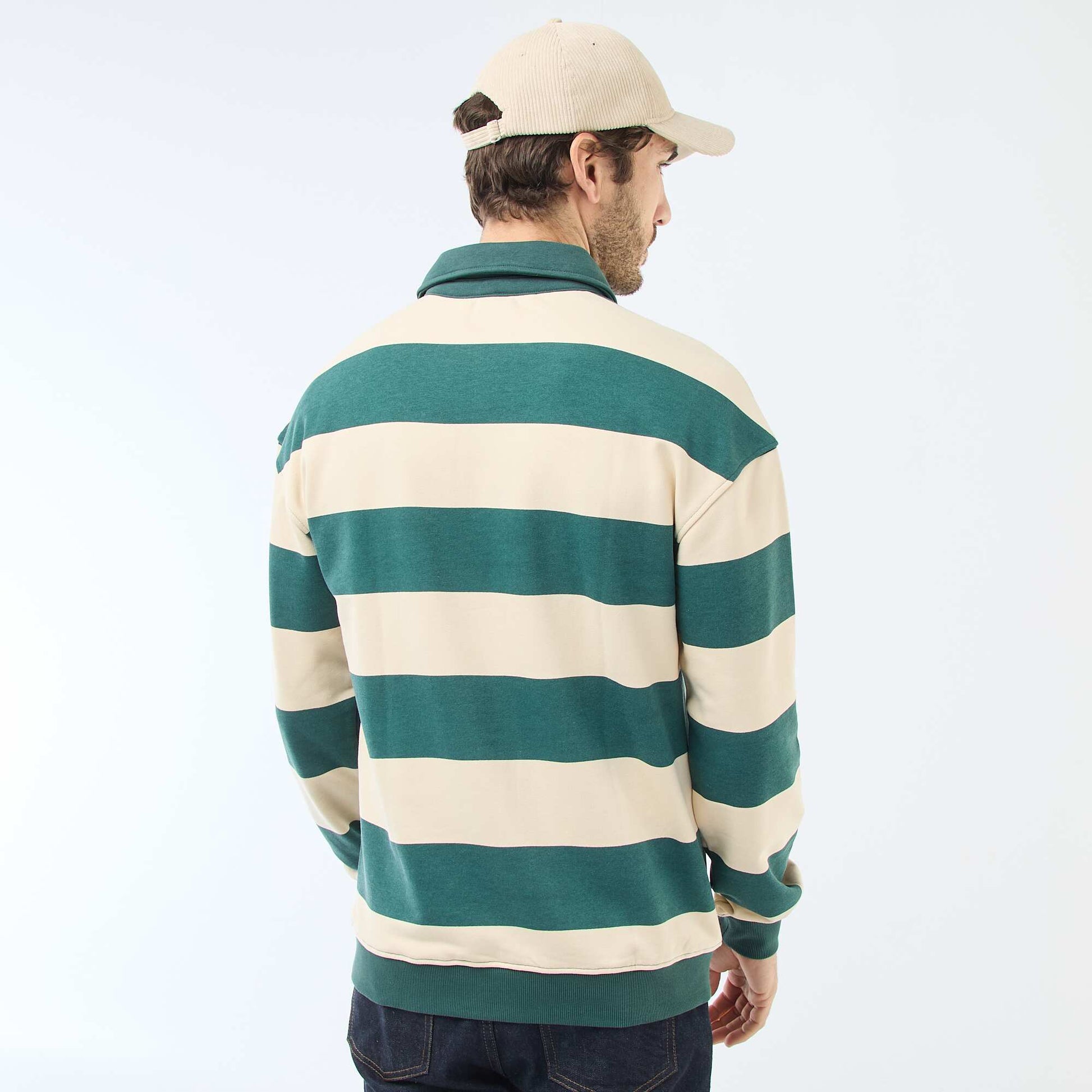 Long-Sleeved Rugby Style Polo Shirt WHITE