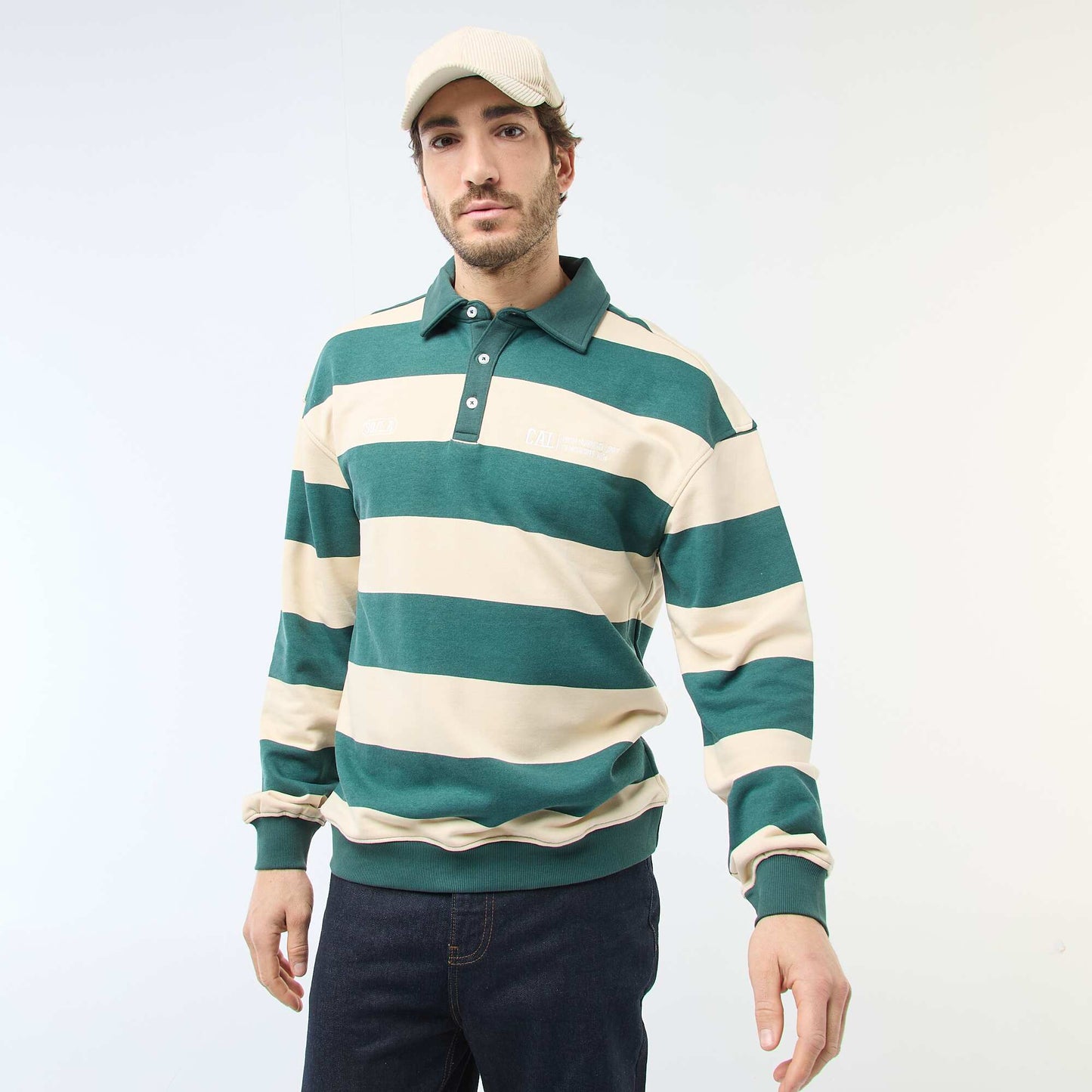 Long-Sleeved Rugby Style Polo Shirt WHITE