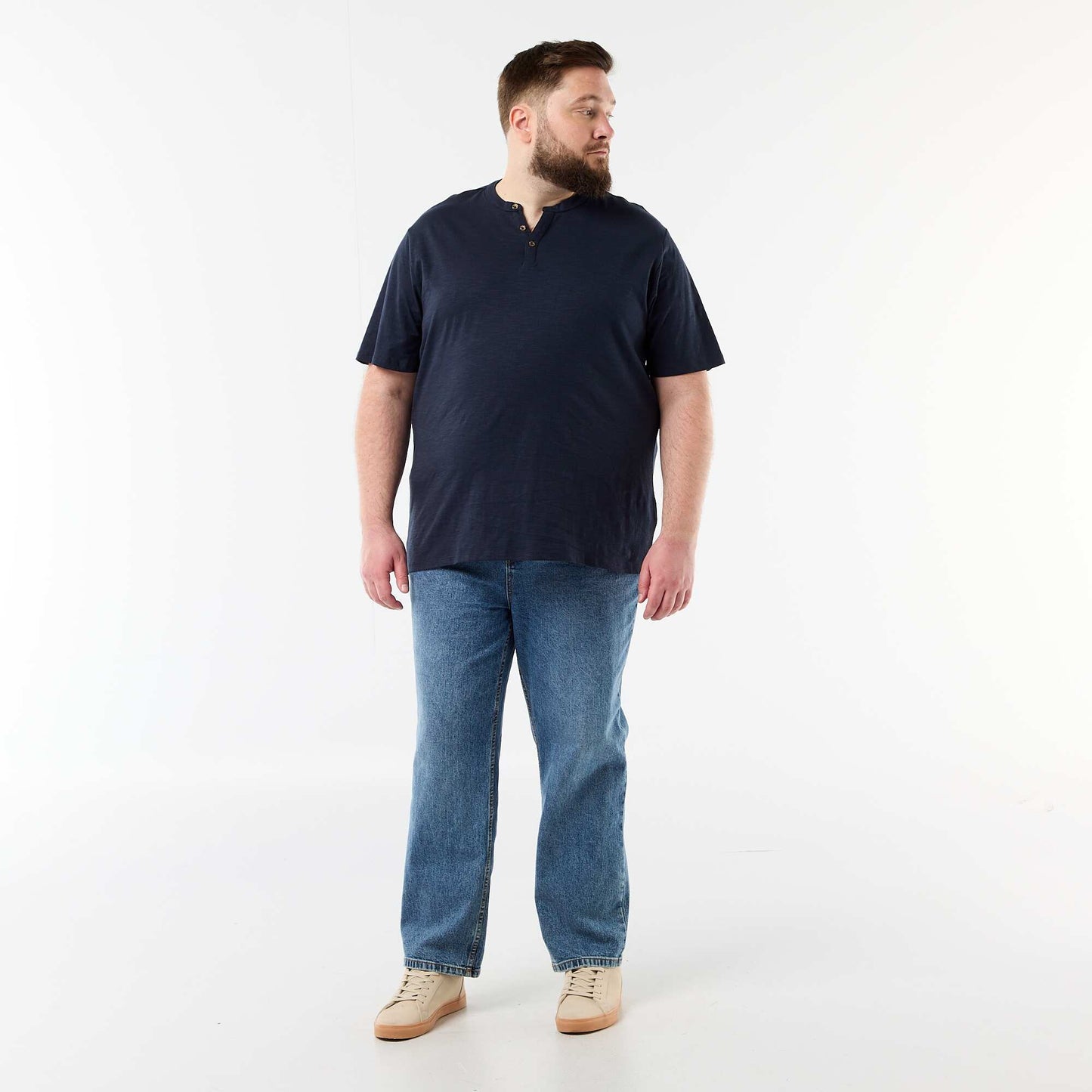 Jersey T-shirt with Henley collar and short sleeves BLUE