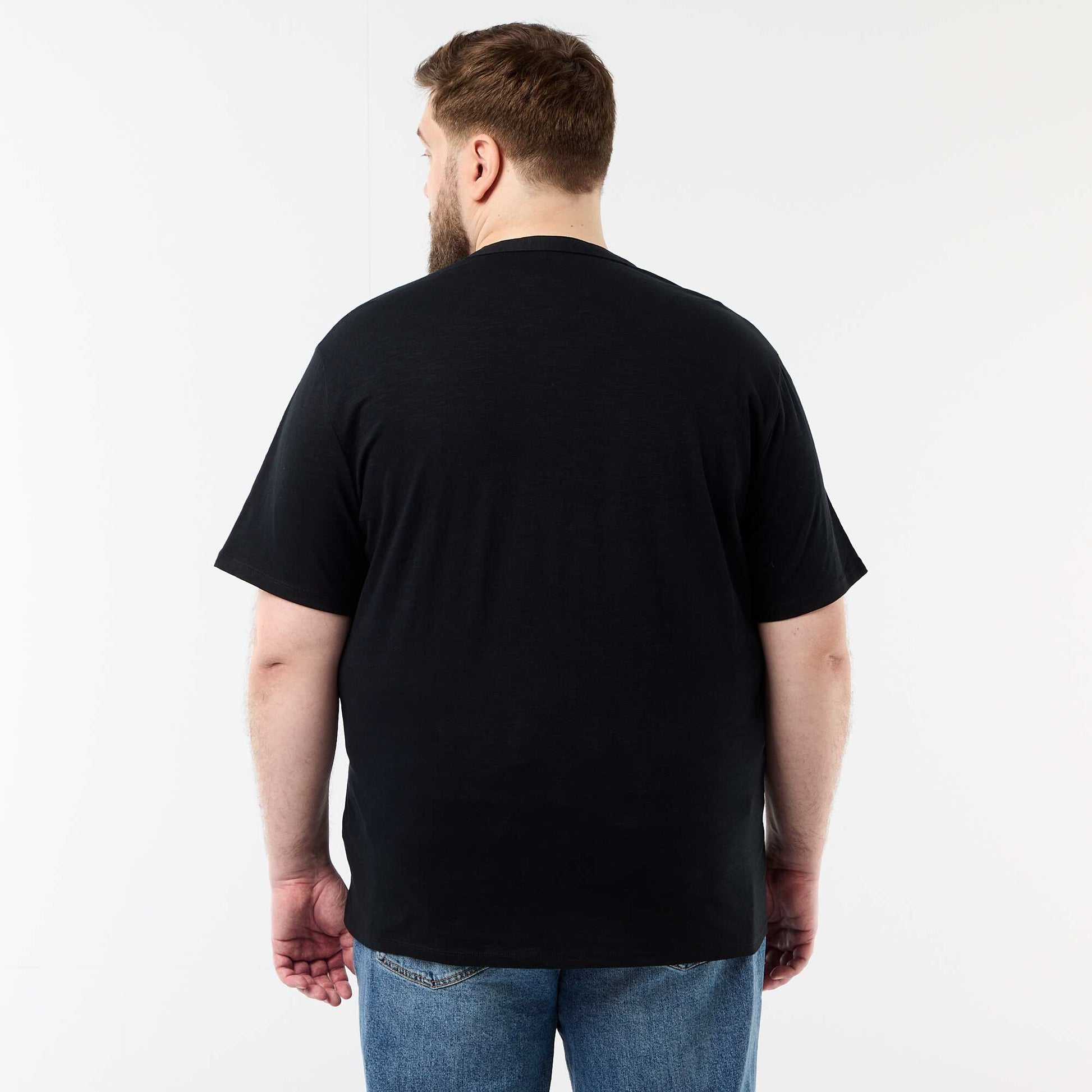 Jersey T-shirt with Henley collar and short sleeves BLACK