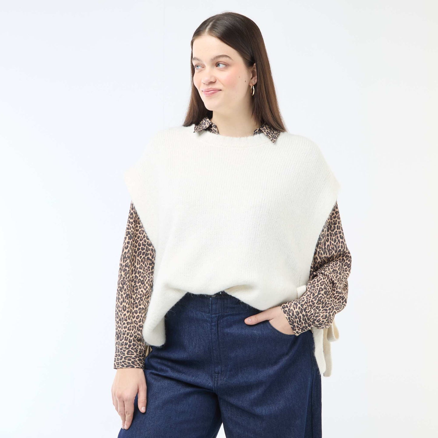 Sleeveless Tie-Side Sweater BEIGE