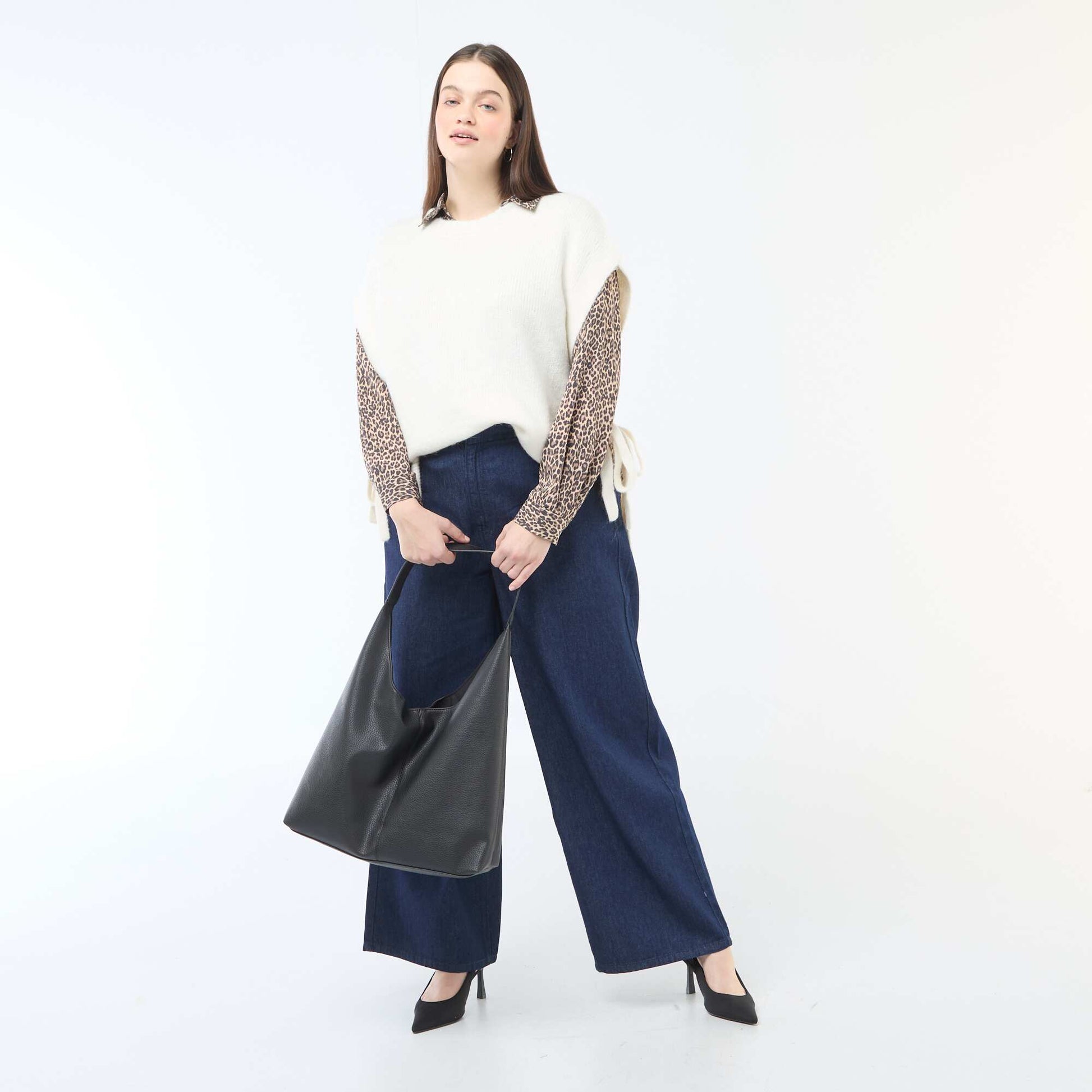 Sleeveless Tie-Side Sweater BEIGE