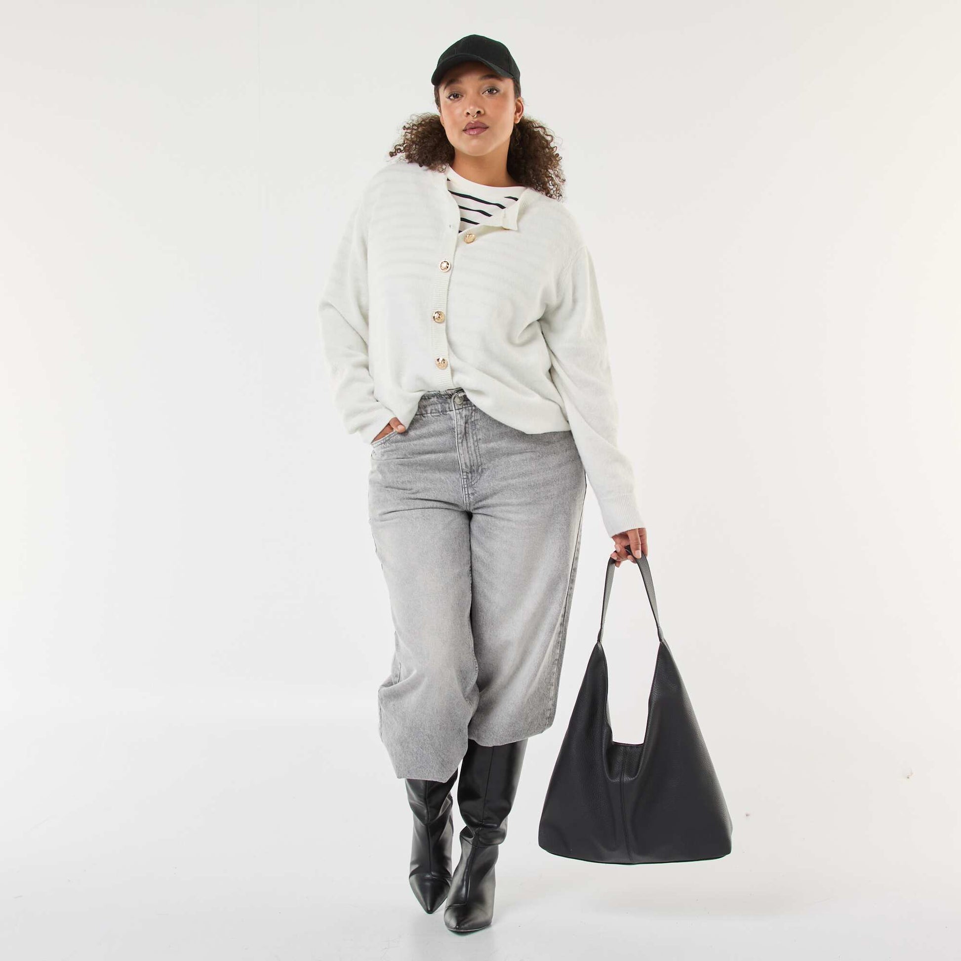 Retro Buttoned Marled Knit Cardigan WHITE