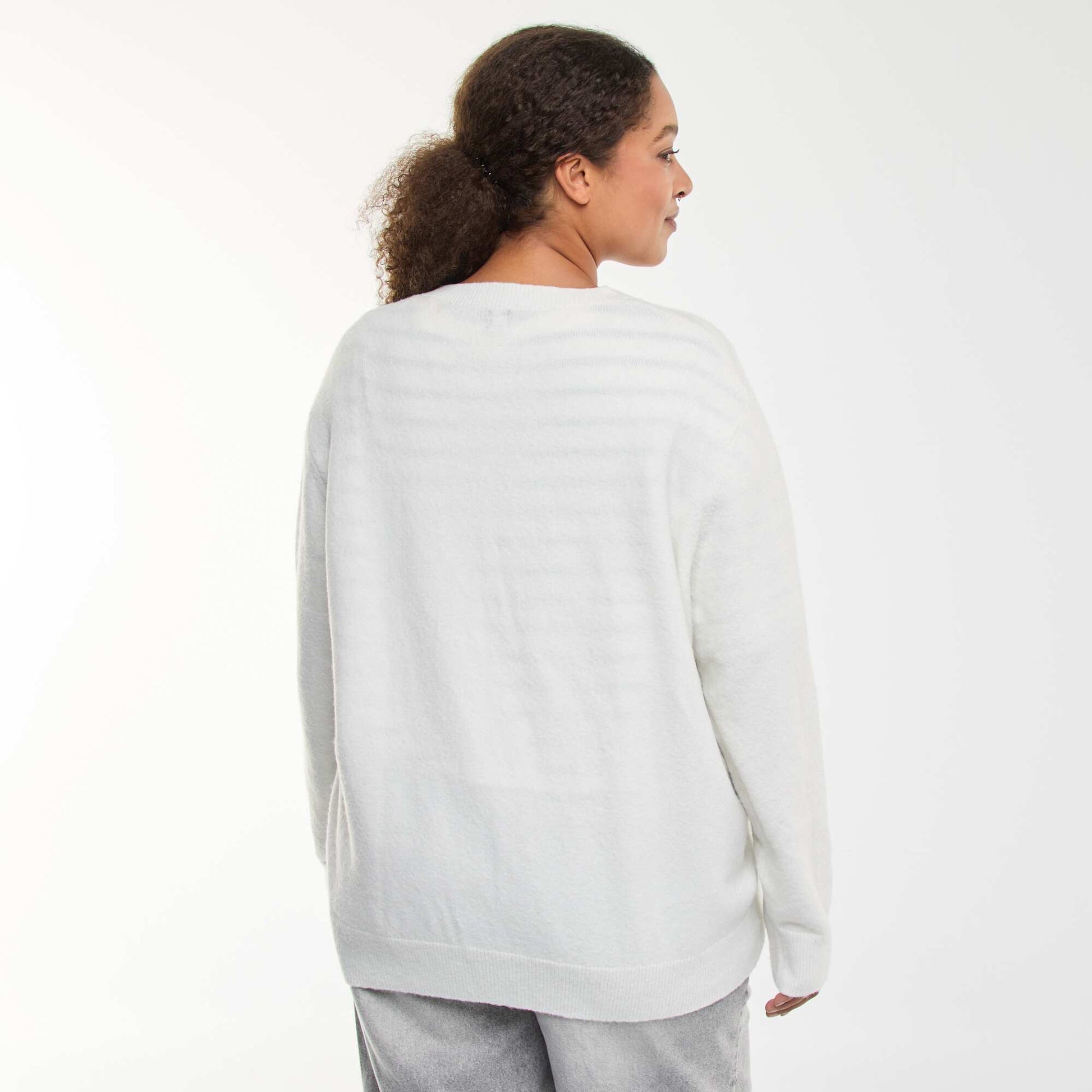 Retro Buttoned Marled Knit Cardigan WHITE