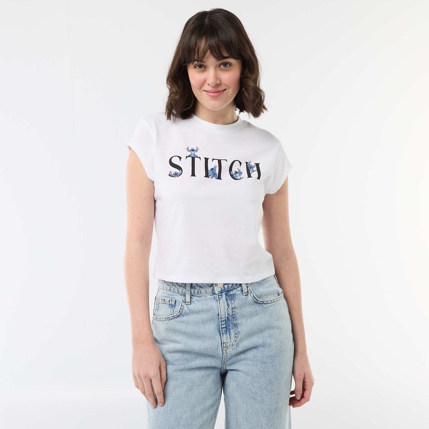 Cropped 'Stitch' T-shirt WHITE