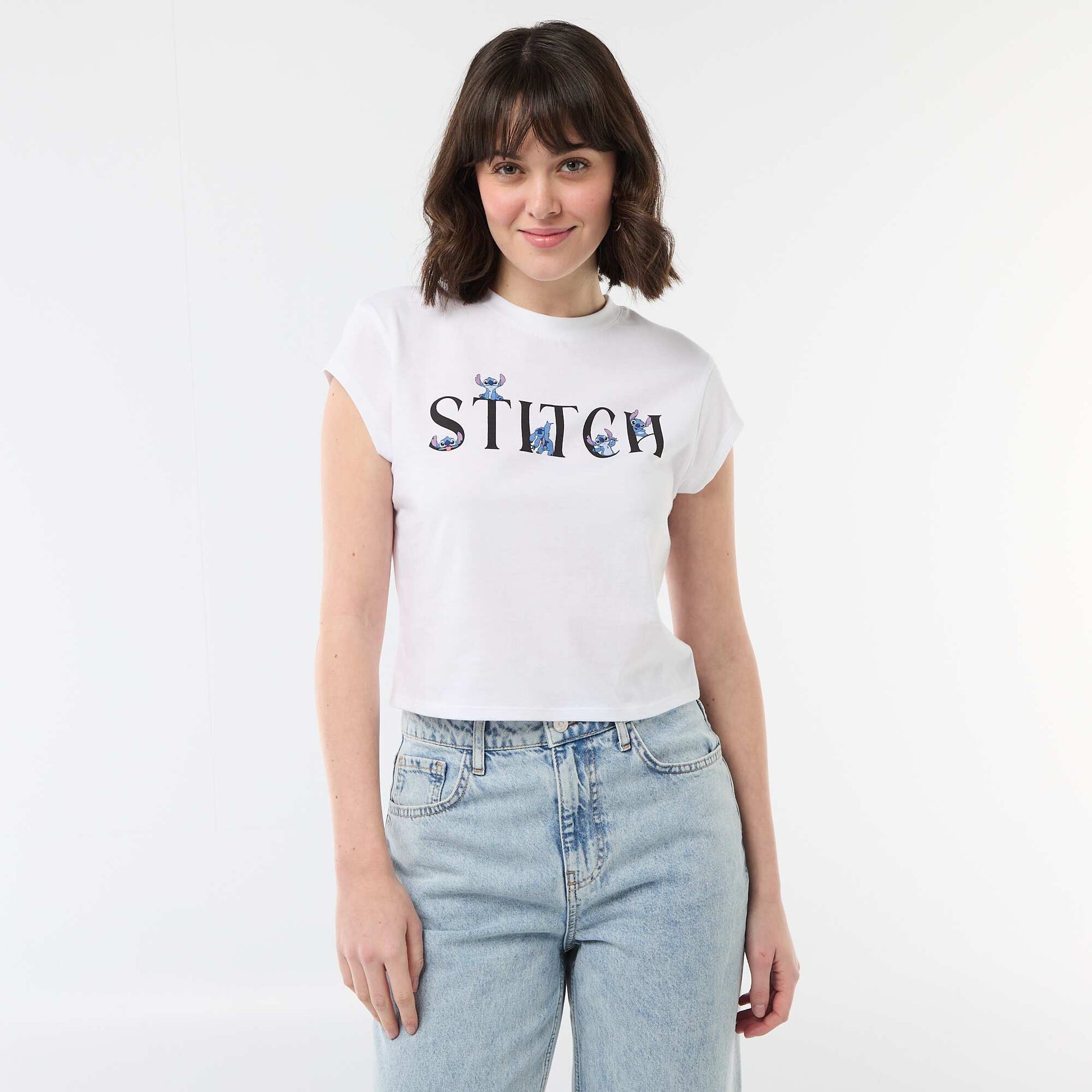Cropped 'Stitch' T-shirt WHITE
