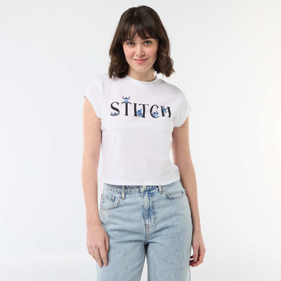Cropped 'Stitch' T-shirt WHITE