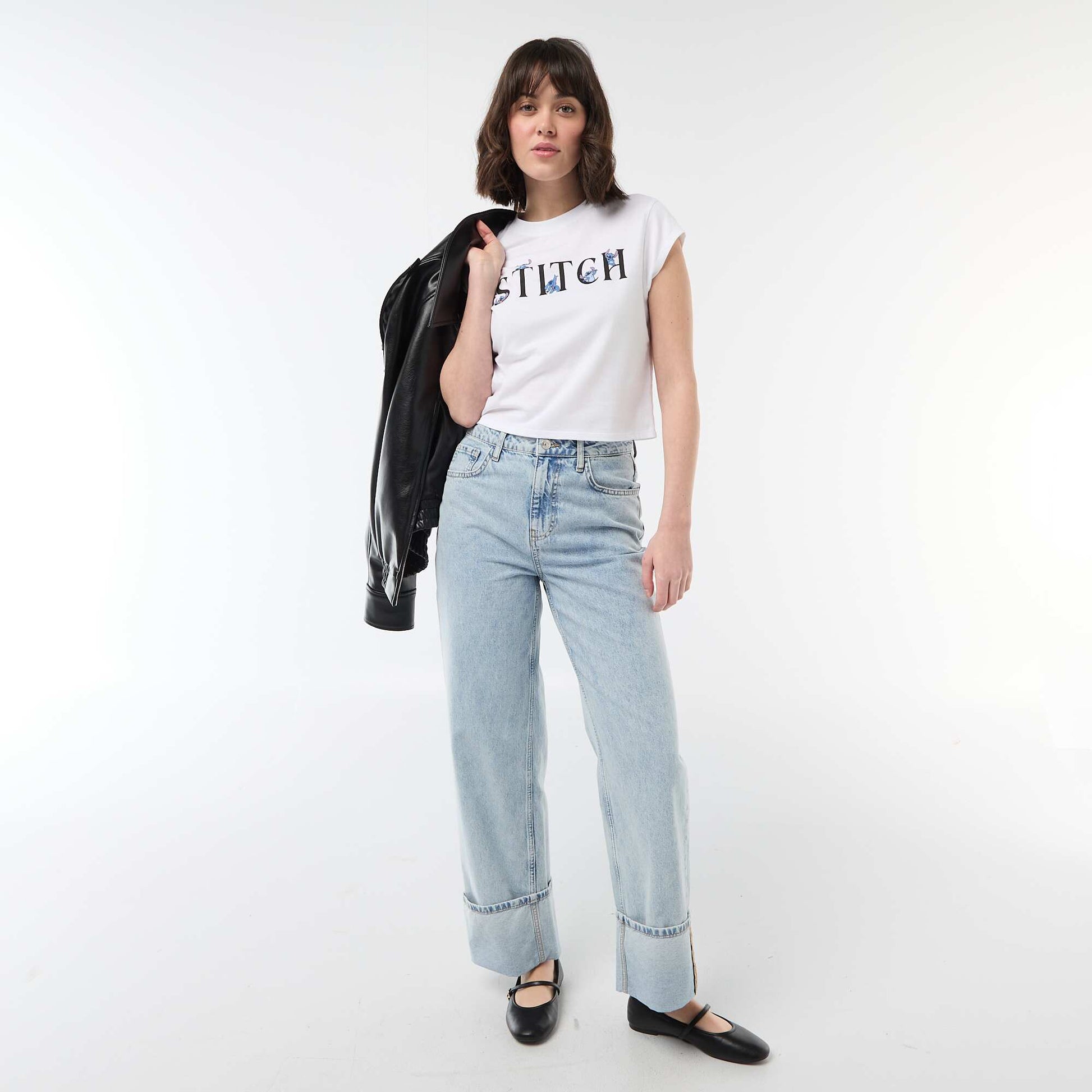 Cropped 'Stitch' T-shirt WHITE