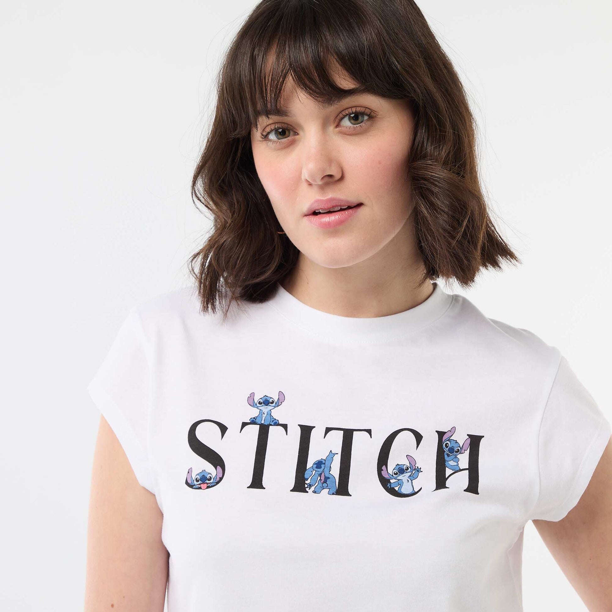 Cropped 'Stitch' T-shirt WHITE
