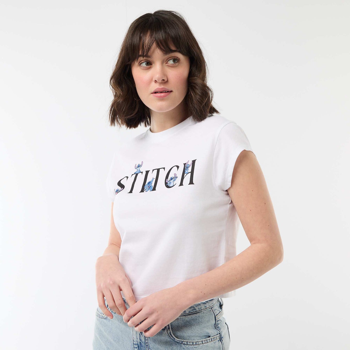 Cropped 'Stitch' T-shirt WHITE