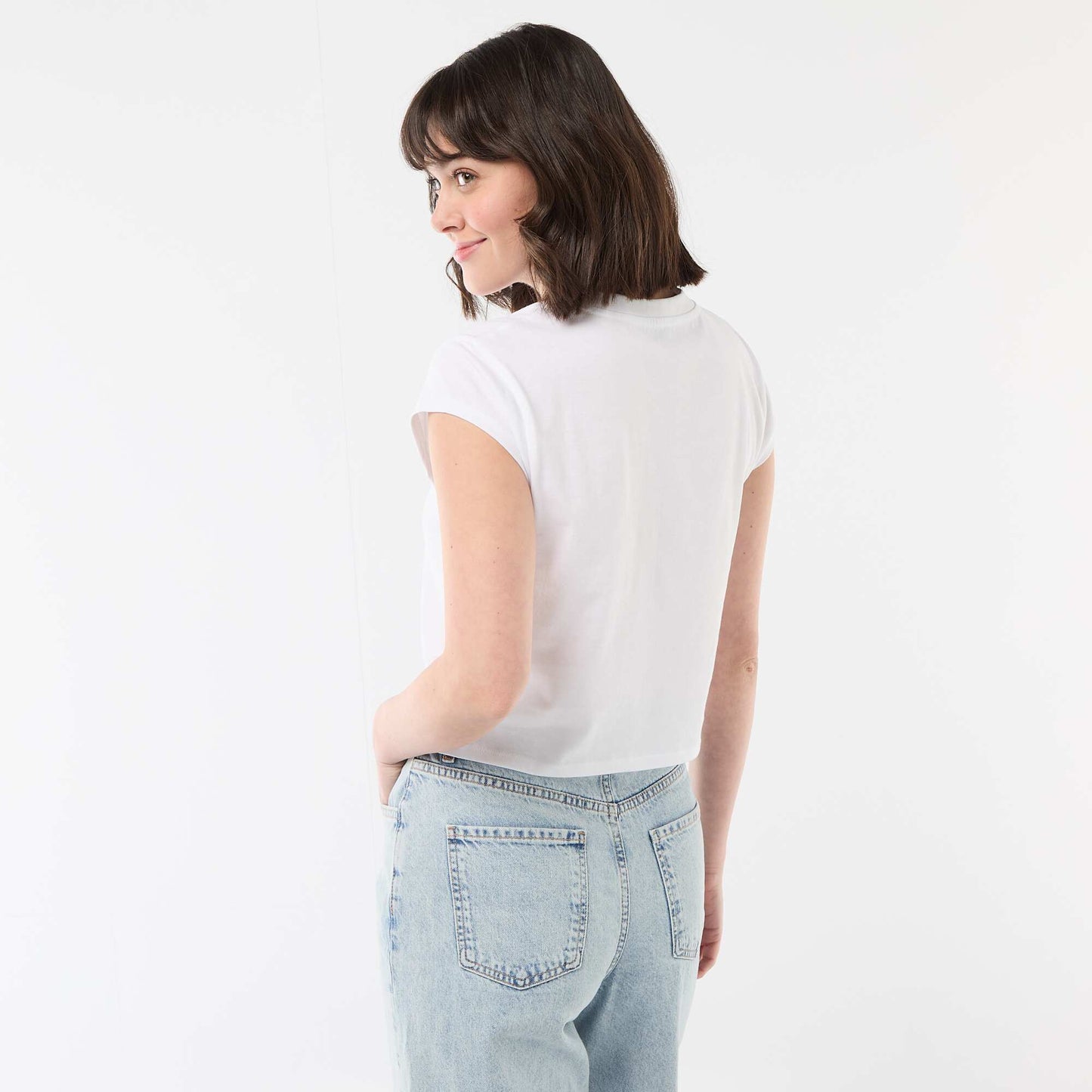 Cropped 'Stitch' T-shirt WHITE