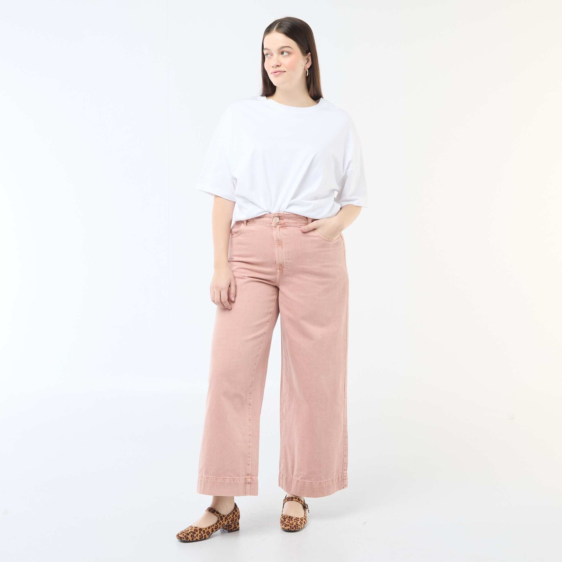 High-Waisted Twill Palazzo Jeans PINK