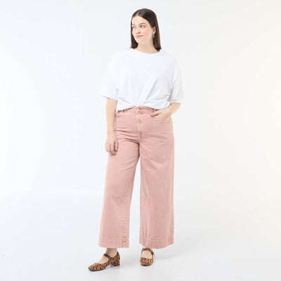 High-Waisted Twill Palazzo Jeans PINK