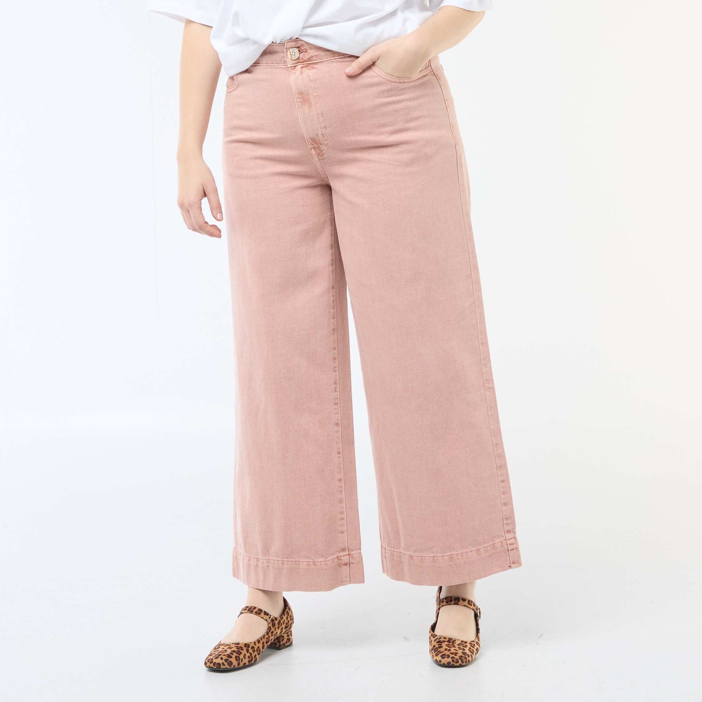 High-Waisted Twill Palazzo Jeans PINK