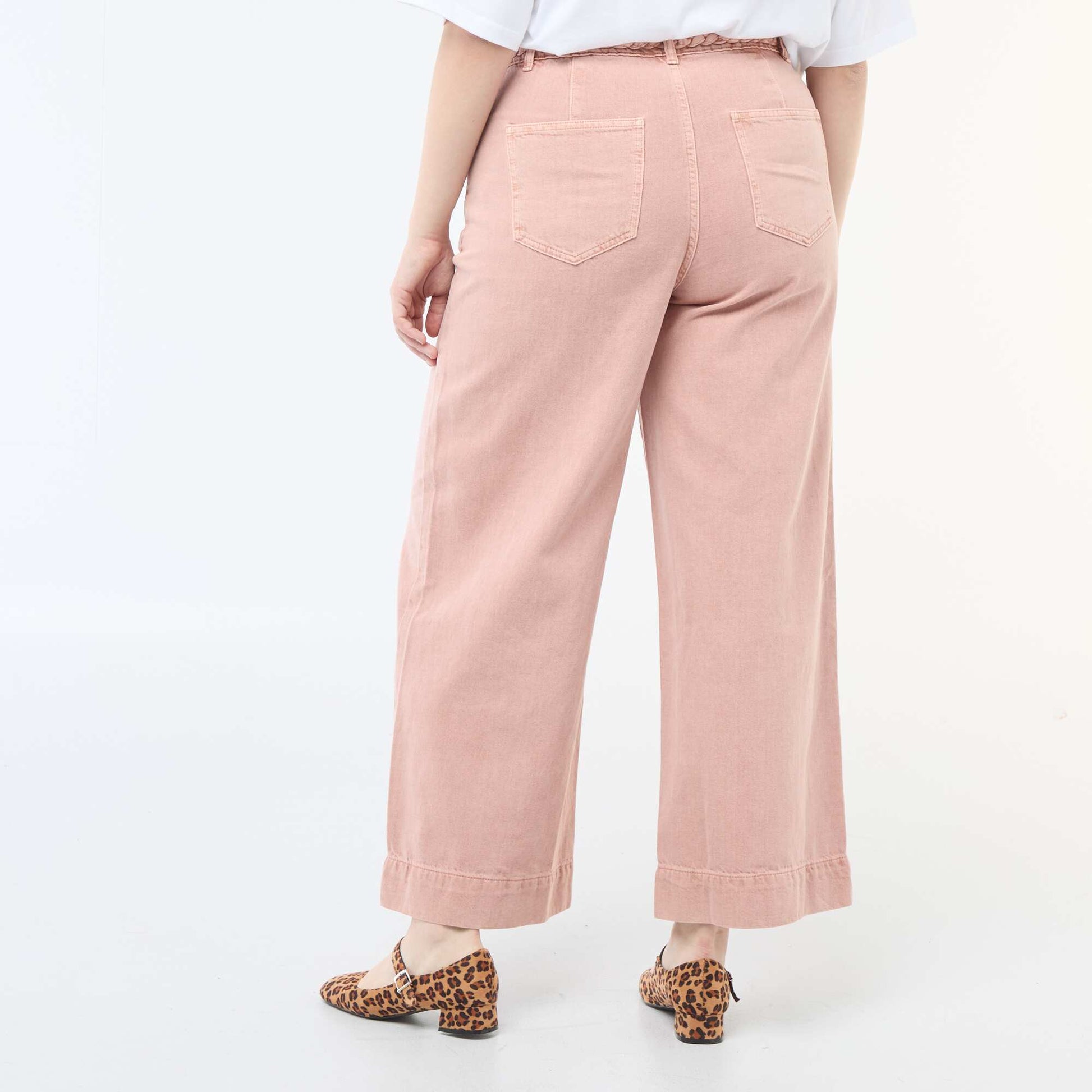High-Waisted Twill Palazzo Jeans PINK