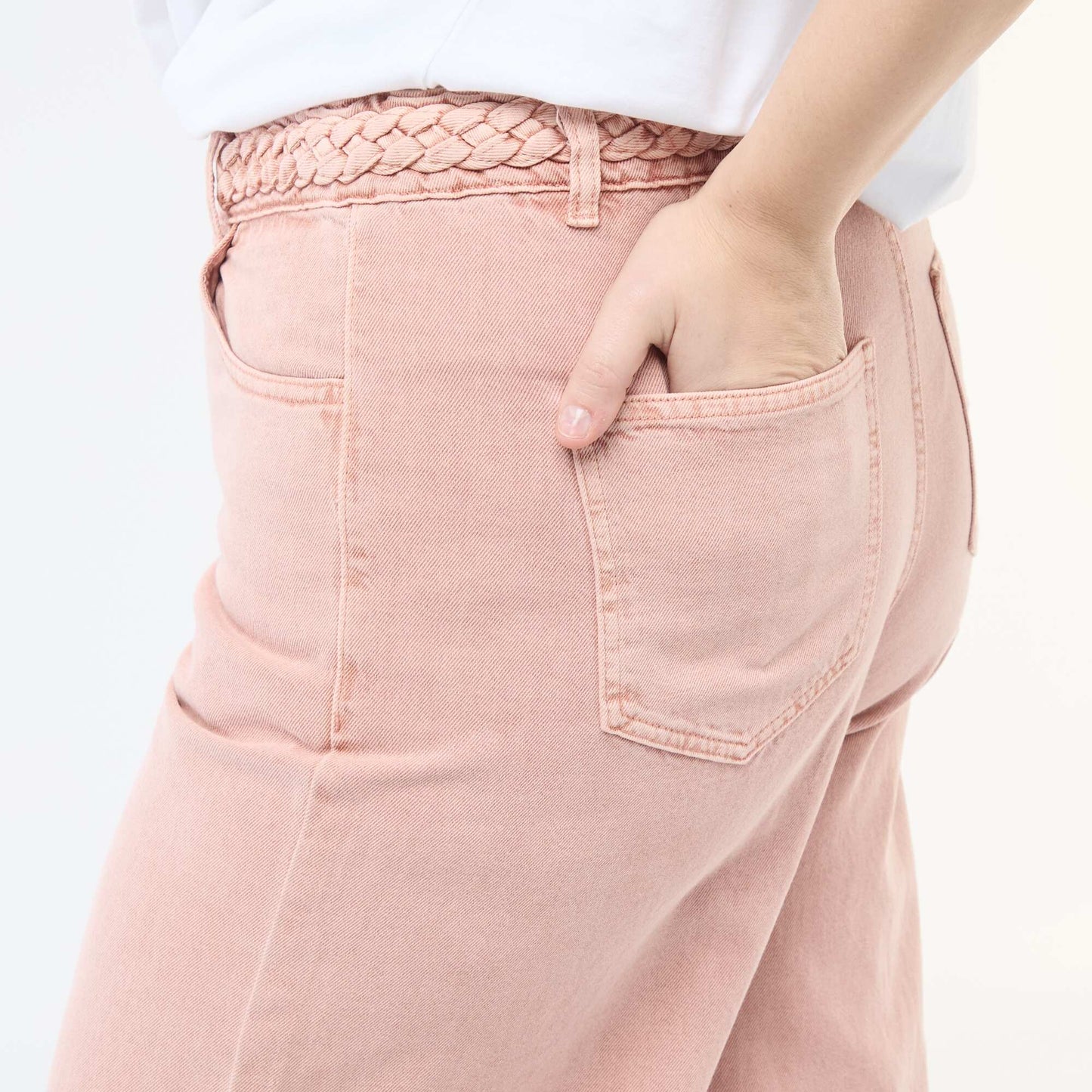 High-Waisted Twill Palazzo Jeans PINK