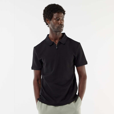 Honeycomb Knit Polo with Zip Collar BLACK