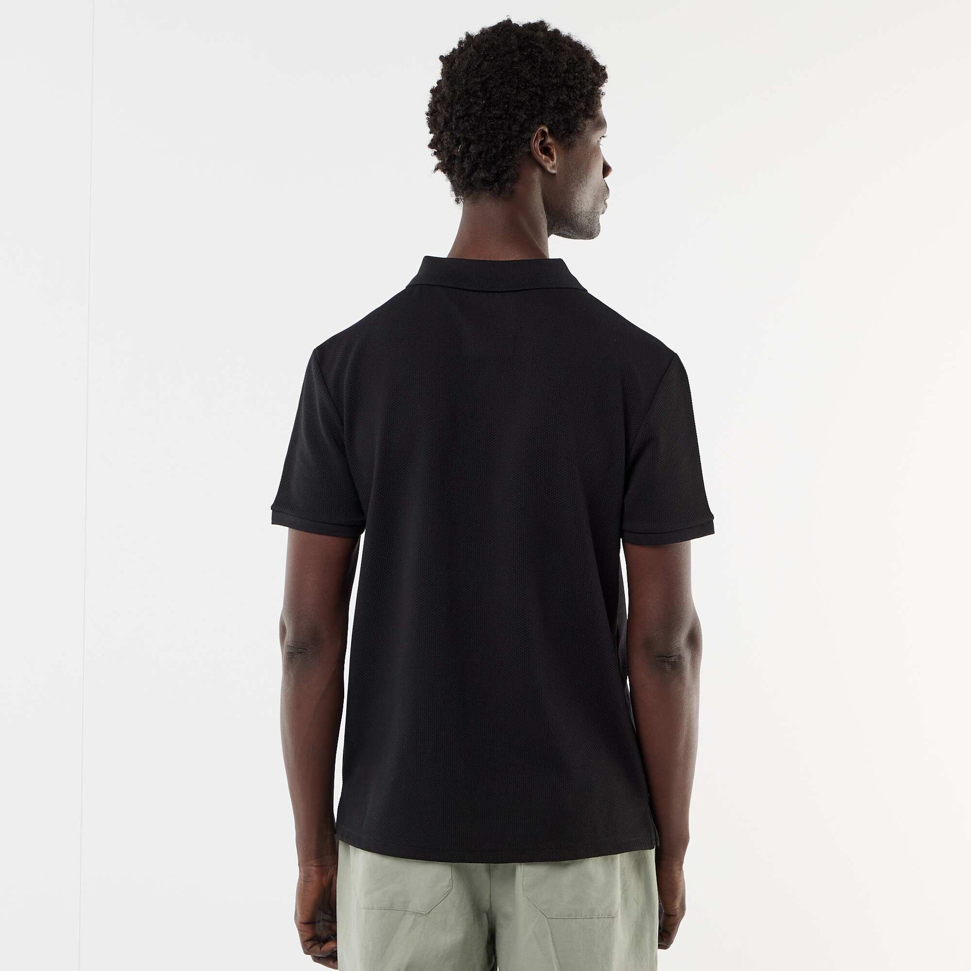 Honeycomb Knit Polo with Zip Collar BLACK