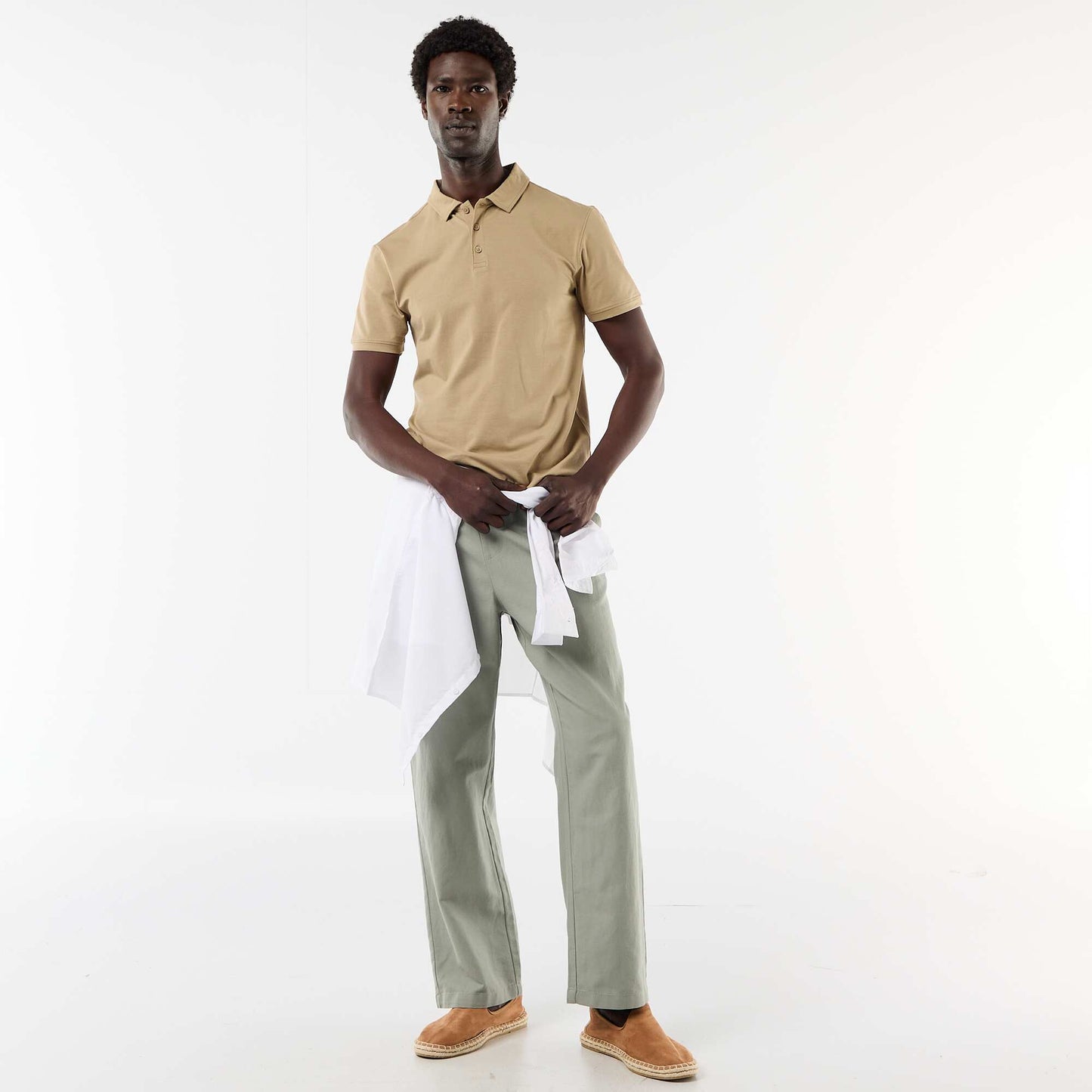 Honeycomb Knit Polo with Zip Collar BEIGE