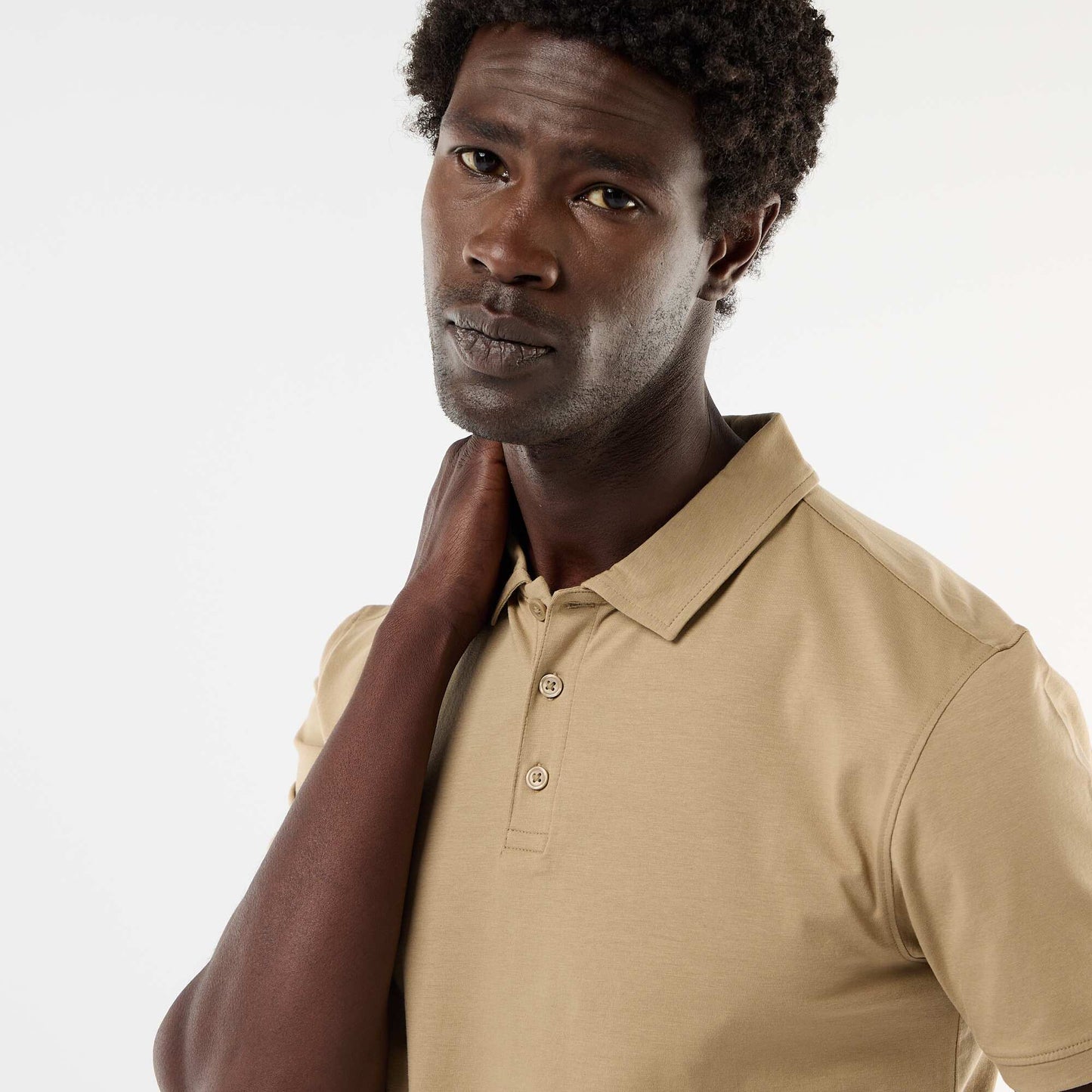 Honeycomb Knit Polo with Zip Collar BEIGE