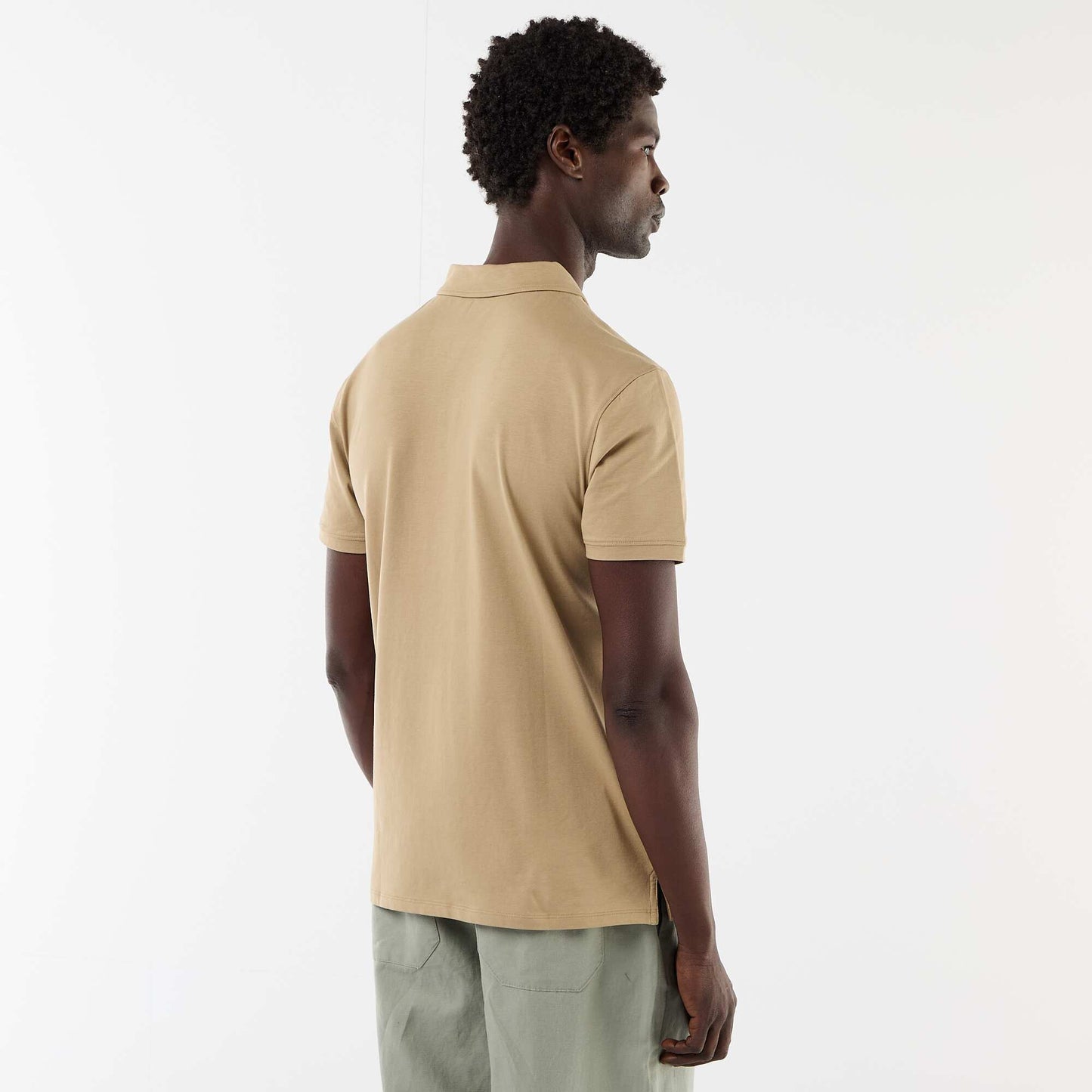 Honeycomb Knit Polo with Zip Collar BEIGE