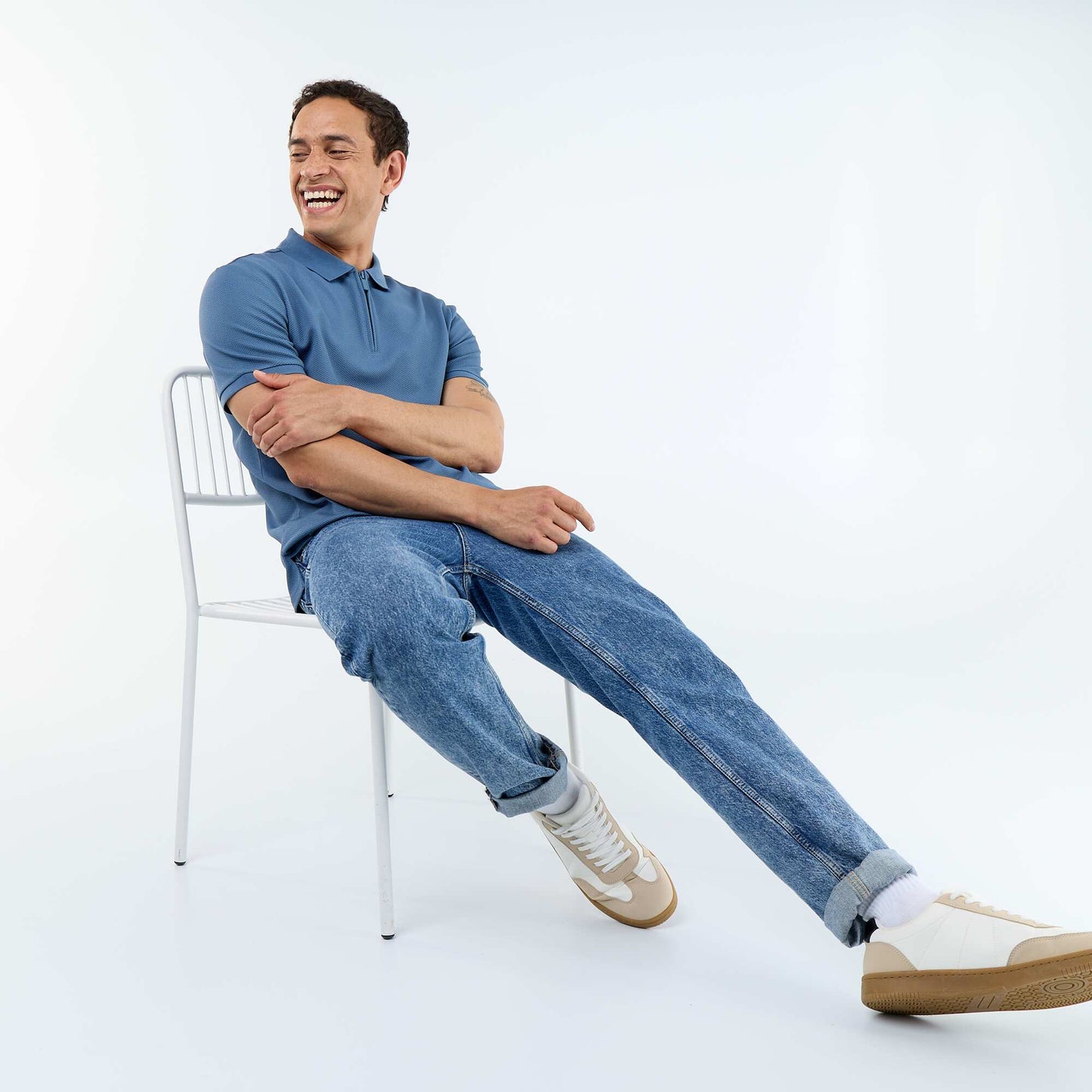 Honeycomb Knit Polo with Zip Collar BLUE