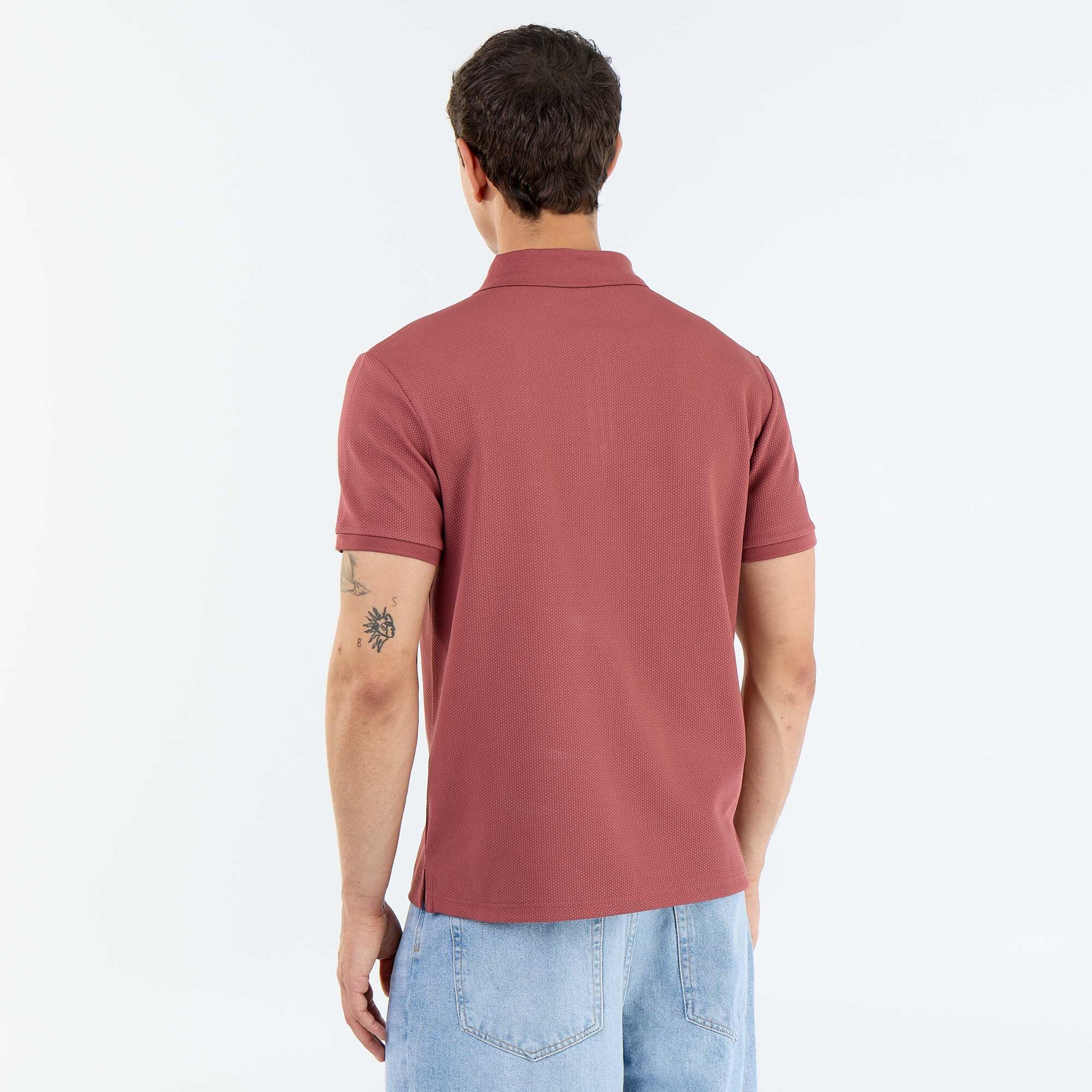 Honeycomb Knit Polo with Zip Collar RED