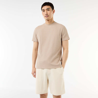 Honeycomb Knit Crew Neck Short Sleeve T-shirt BEIGE