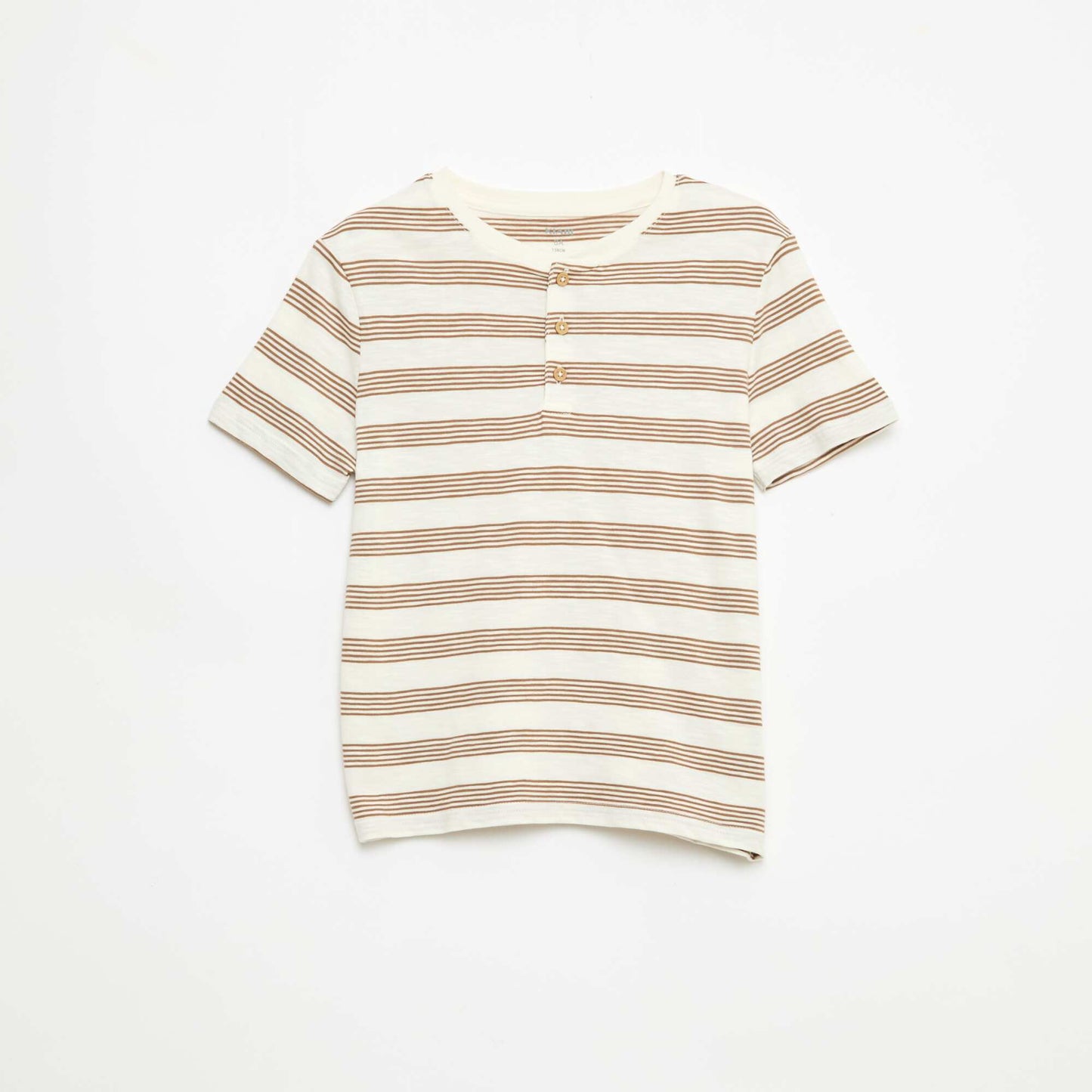 Striped T-shirt with Tunisian Collar BEIGE