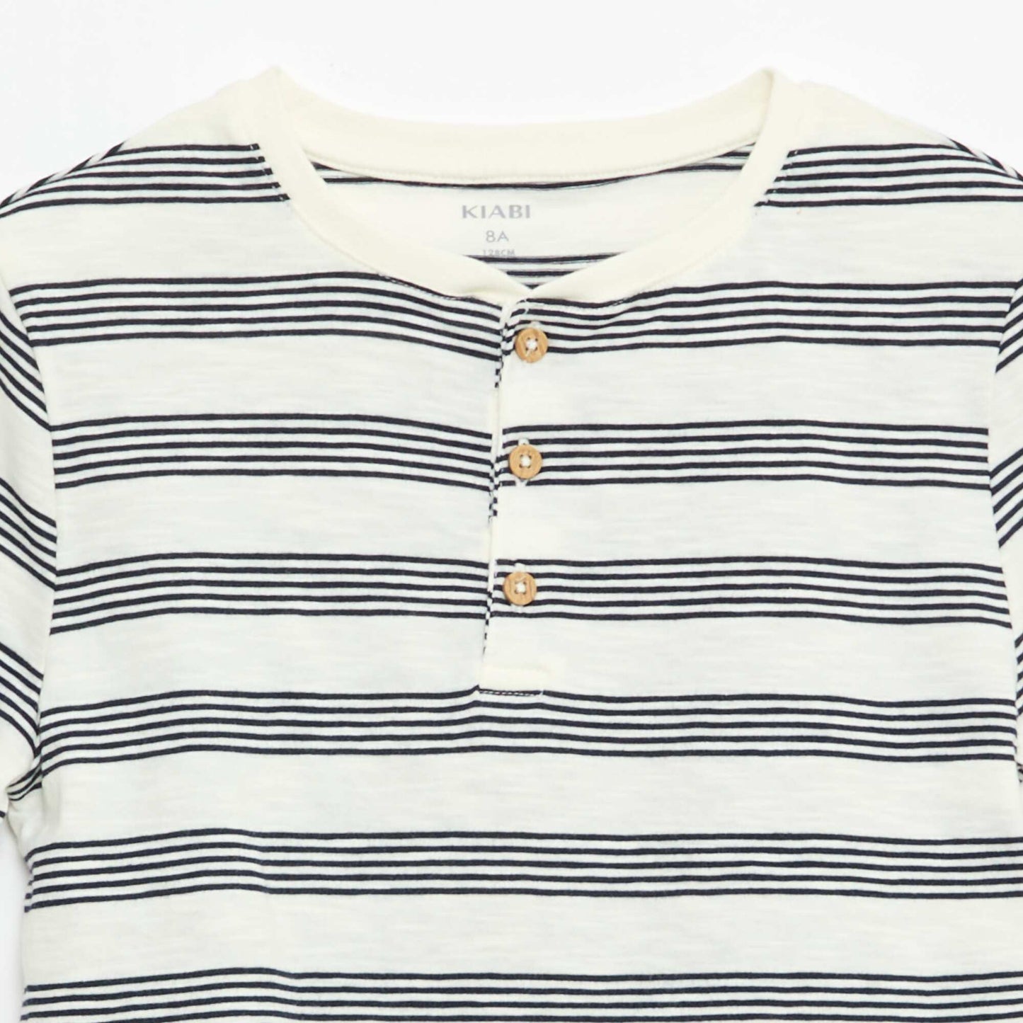 Striped T-shirt with Tunisian Collar BEIGE