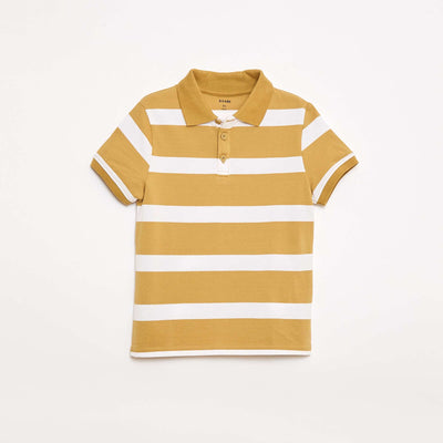 Short-Sleeved Cotton Piqué Polo Shirt BEIGE