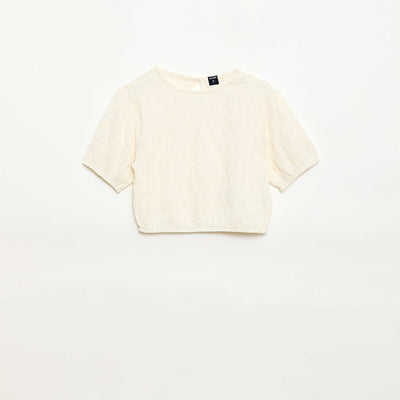 Oversized Fancy Knit T-shirt BEIGE