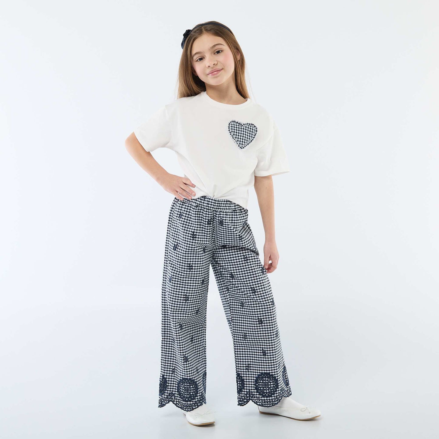 Gingham Cotton Trousers BLUE