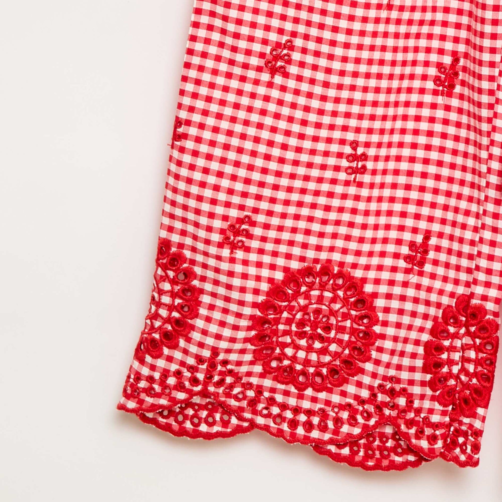 Gingham Cotton Trousers RED
