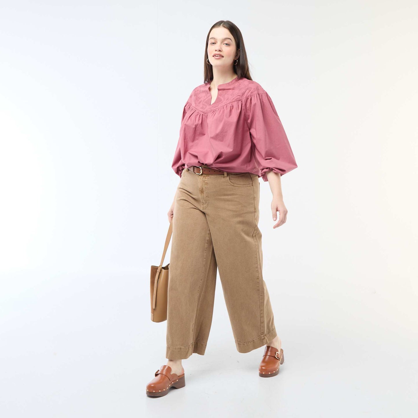 Long-Sleeved Blouse with Embroidery RED