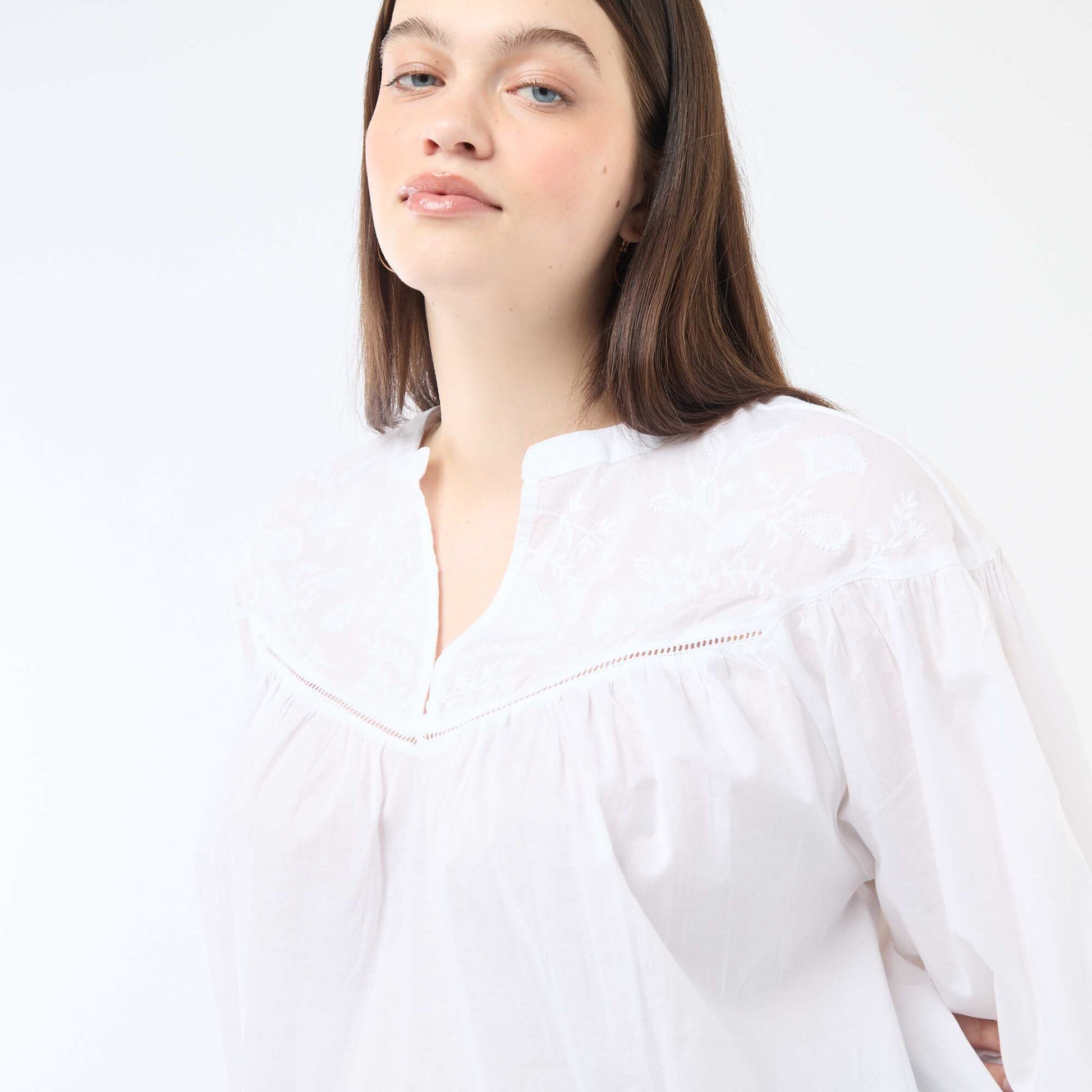 Long-Sleeved Blouse with Embroidery WHITE