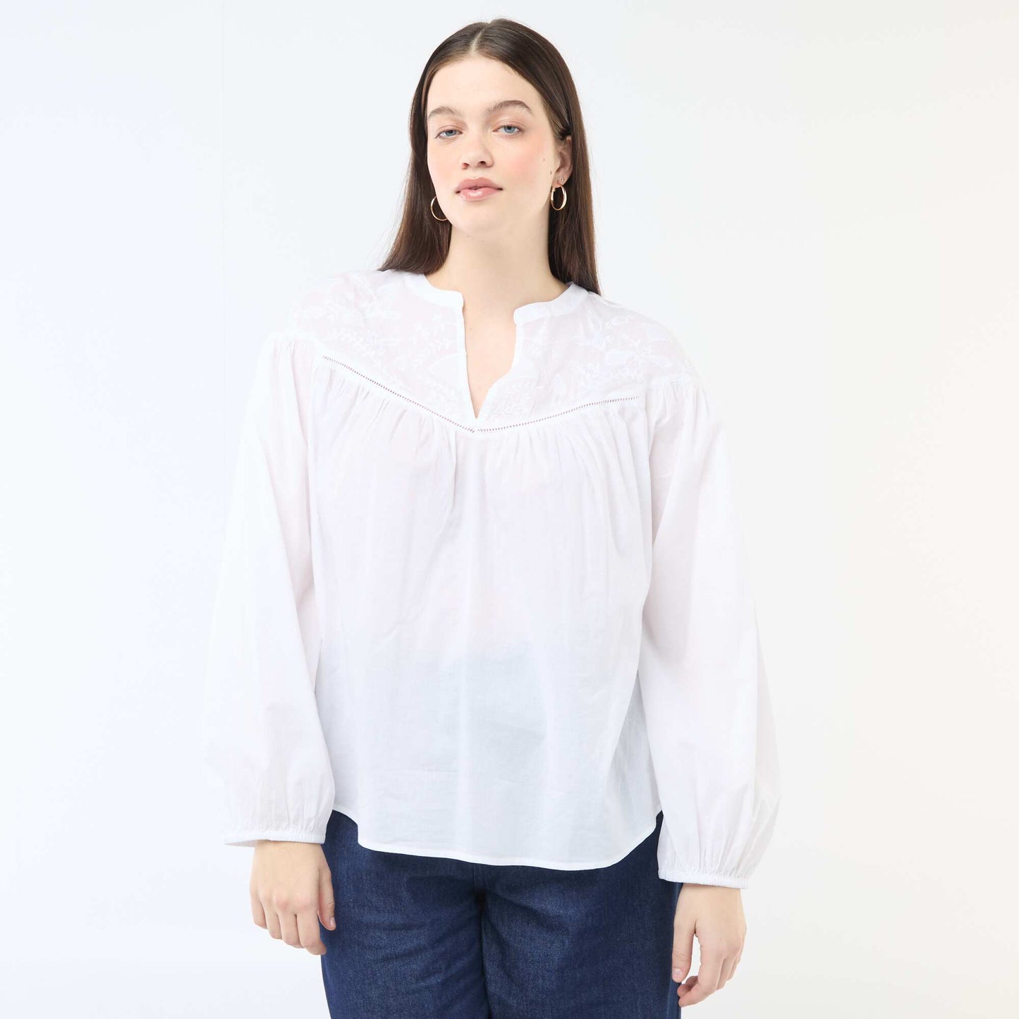 Long-Sleeved Blouse with Embroidery WHITE