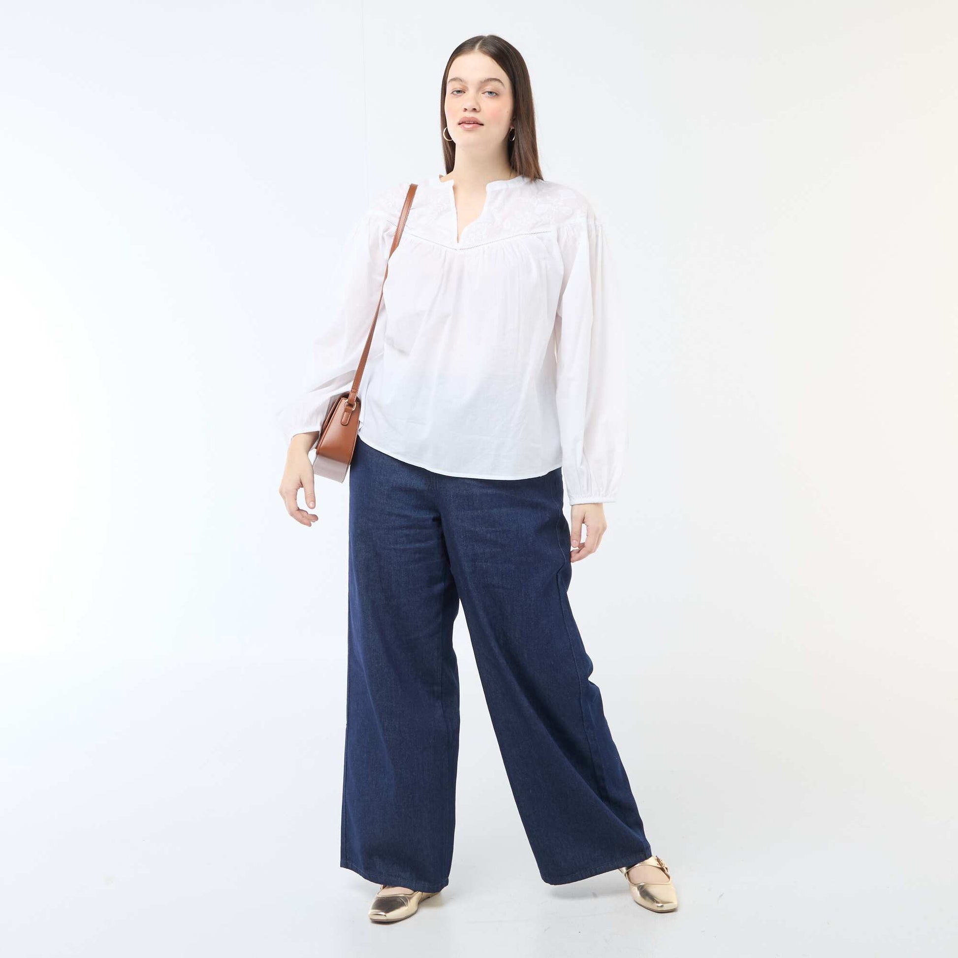 Long-Sleeved Blouse with Embroidery WHITE