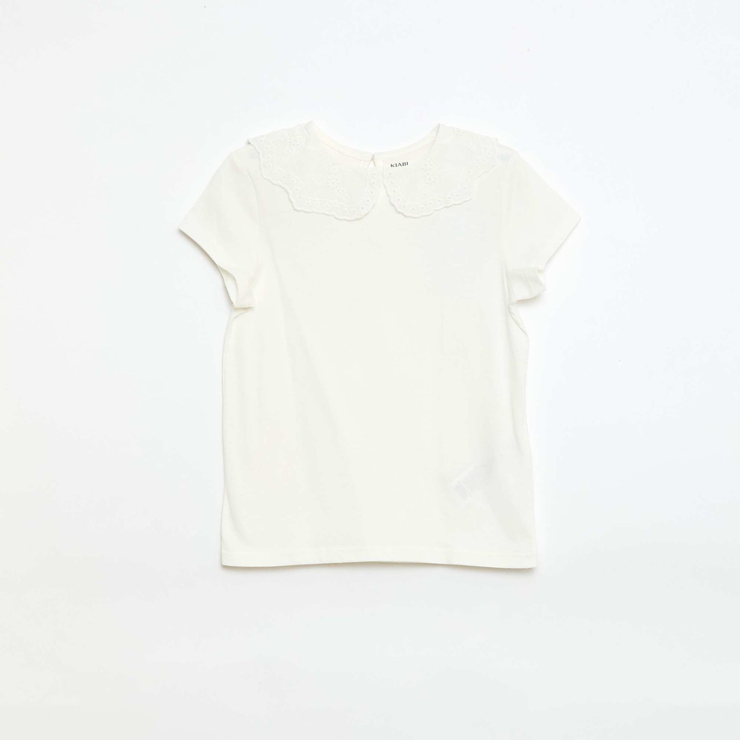Jersey T-shirt with Round Neck and Broderie Anglaise WHITE
