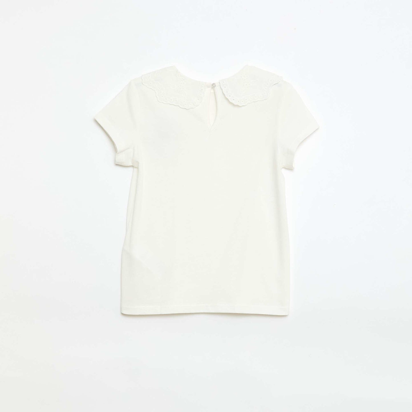 Jersey T-shirt with Round Neck and Broderie Anglaise WHITE