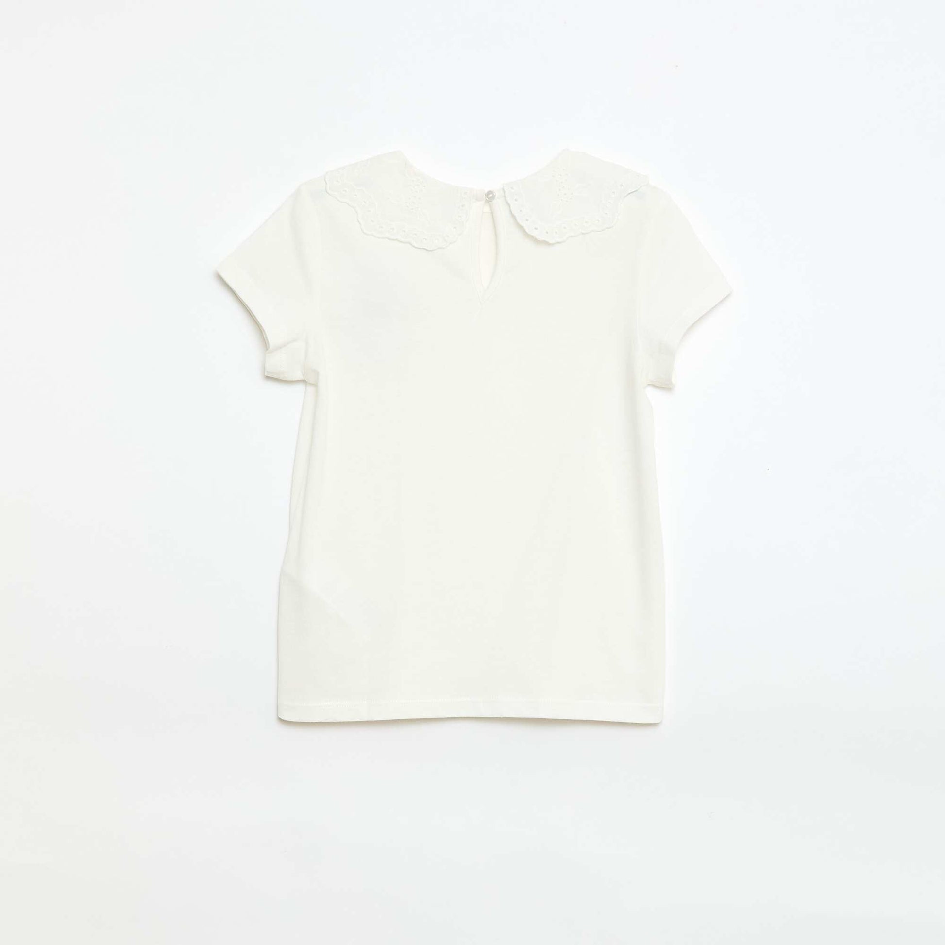 Jersey T-shirt with Round Neck and Broderie Anglaise WHITE