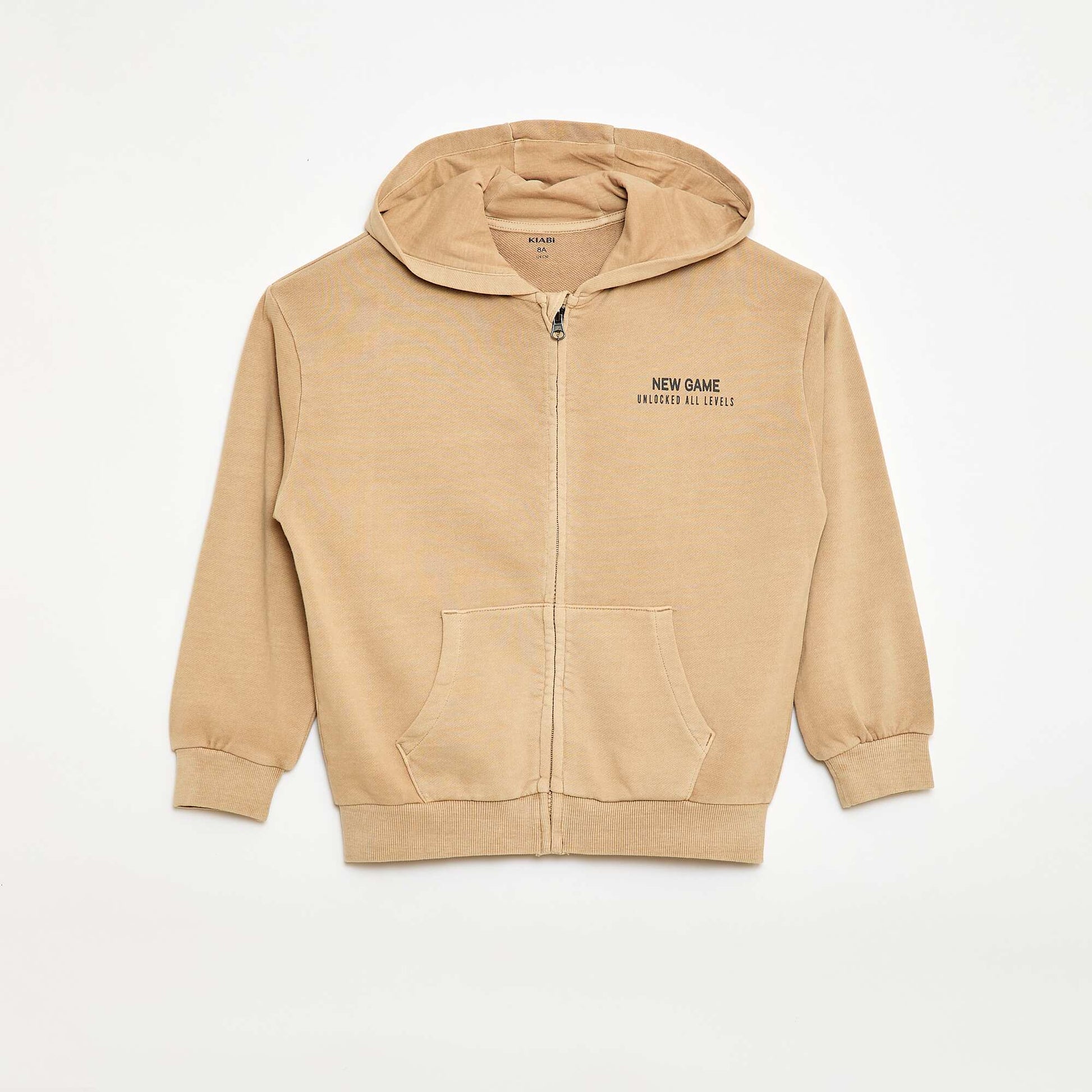 Loose Cotton Hoodie with Animated Back BEIGE